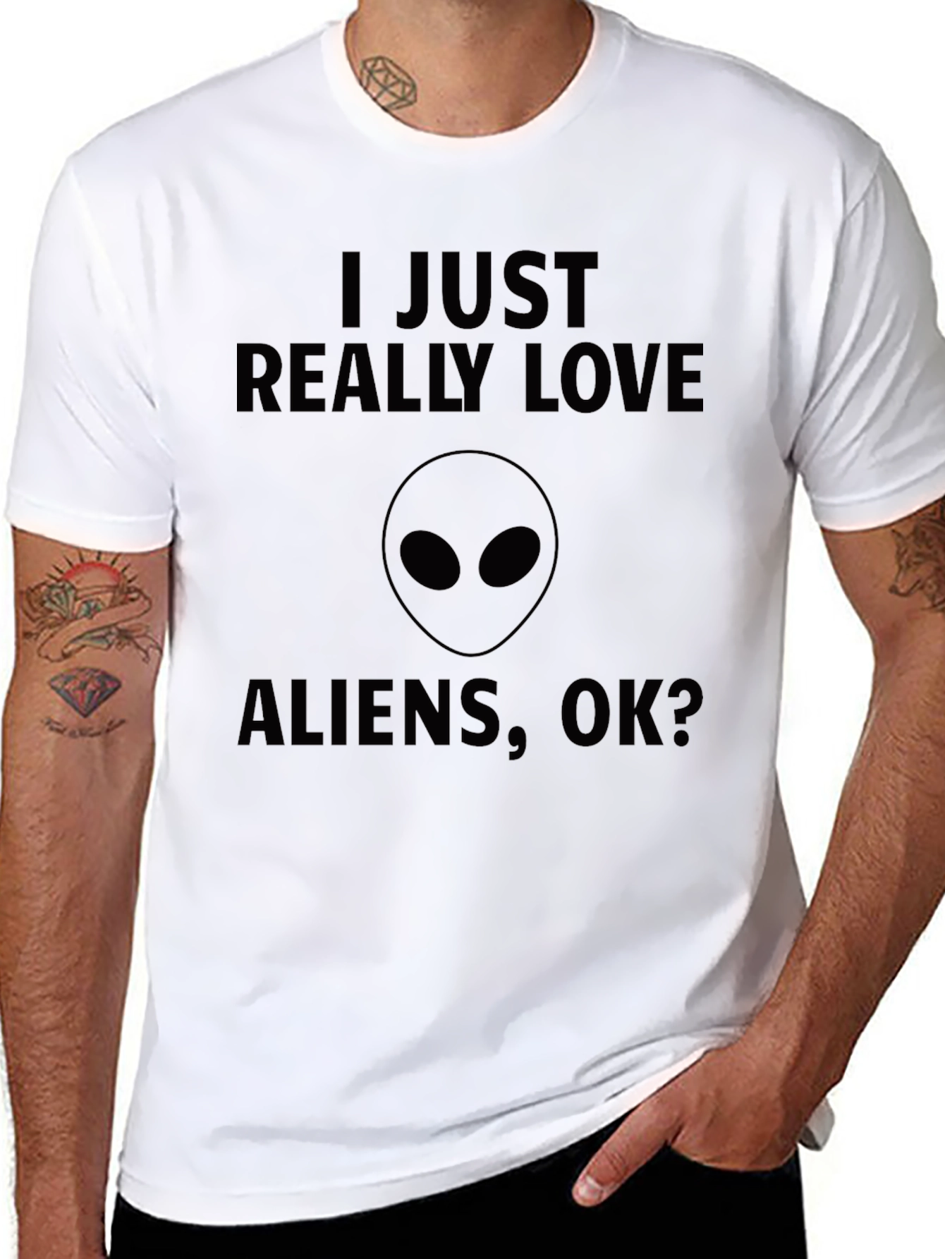 Black I Love Aliens T-Shirt, Funny Alien Graphic Tee view 8