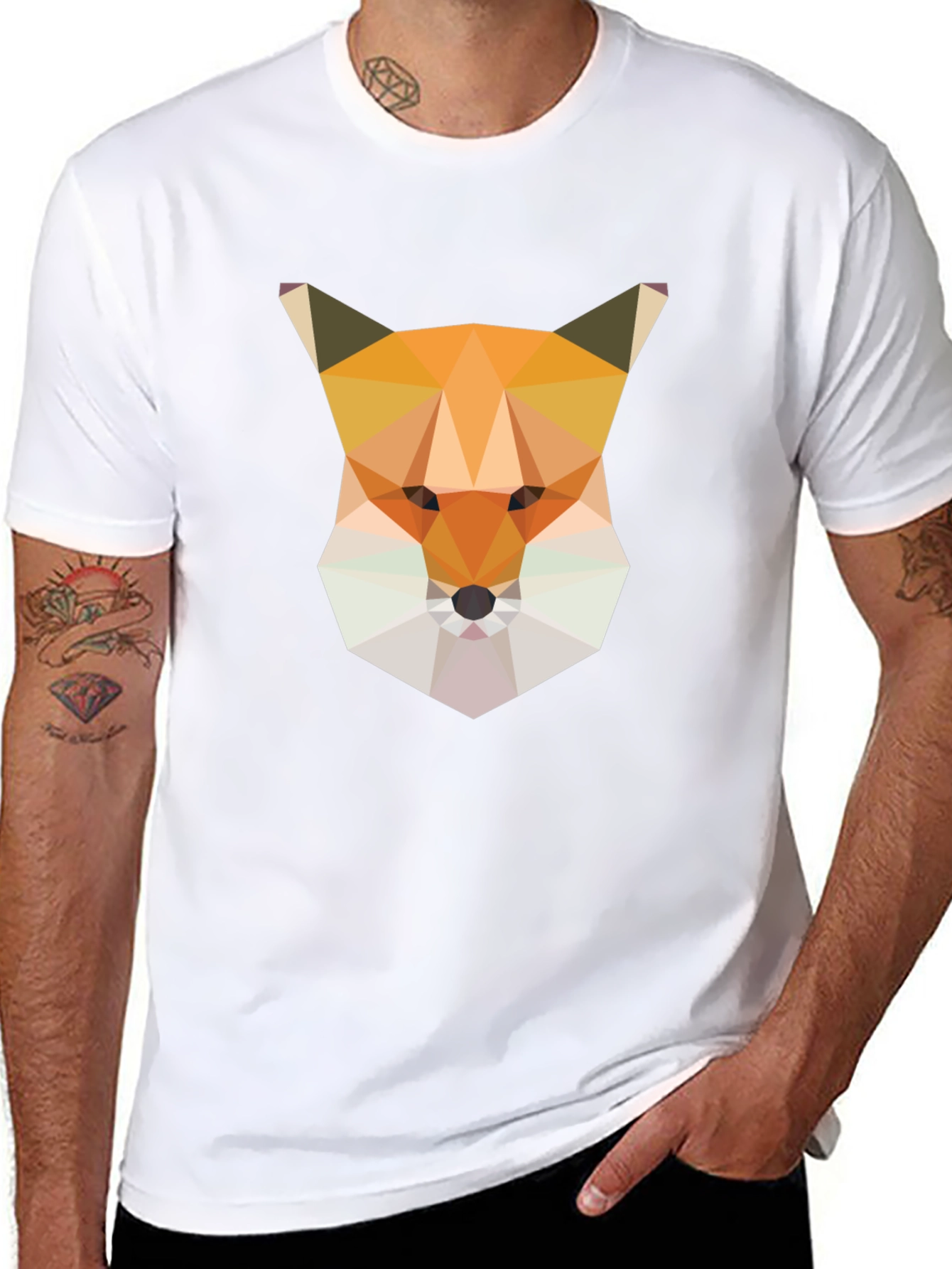 Geometric Fox Graphic Tee - Modern Men's Black T-Shirt - 8