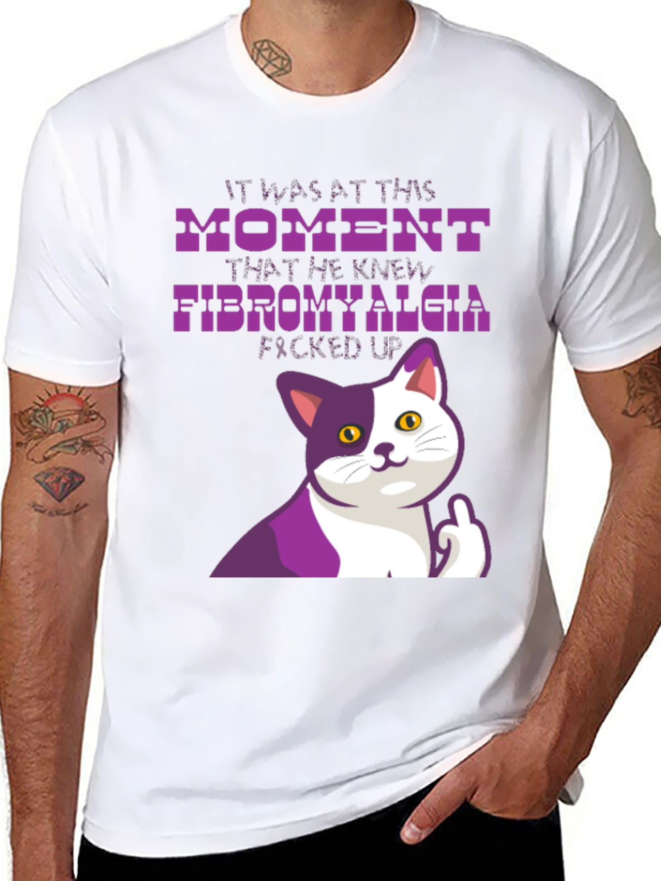 Black Funny Fibromyalgia Cat T-Shirt view 8