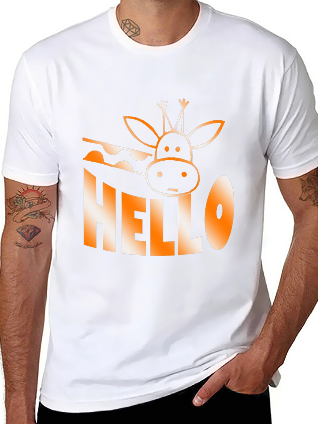 Black Hello Giraffe Graphic Tee - Black Cotton T-Shirt view 8