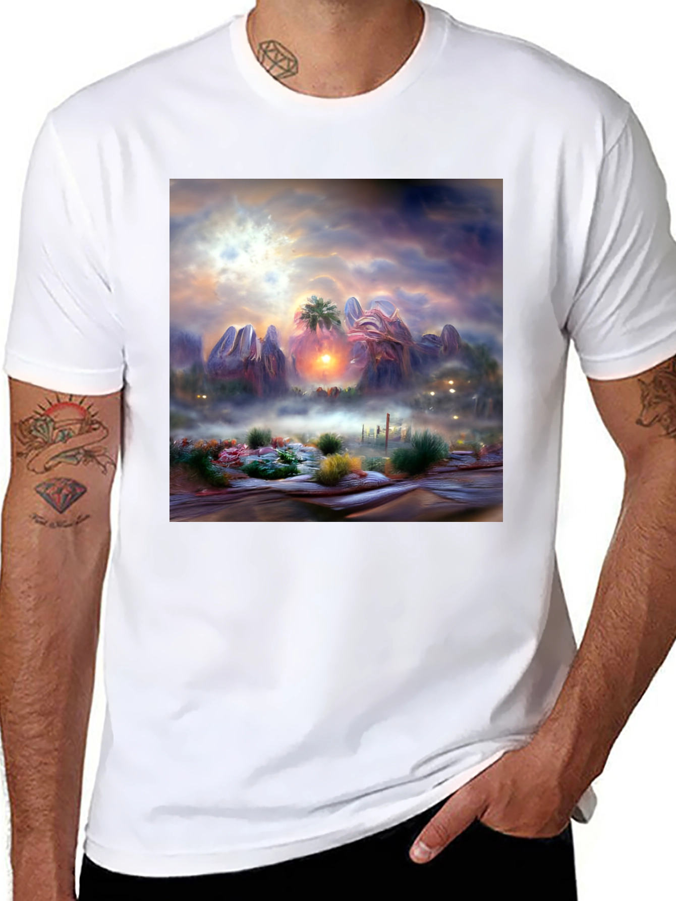 Black Sunset Desert Graphic Tee - Artistic Men's Shirt view 8
