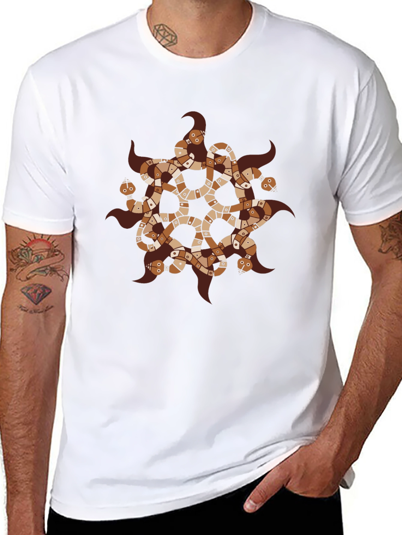 Black Serpent Mandala Graphic Tee - Black Cotton T-Shirt view 8