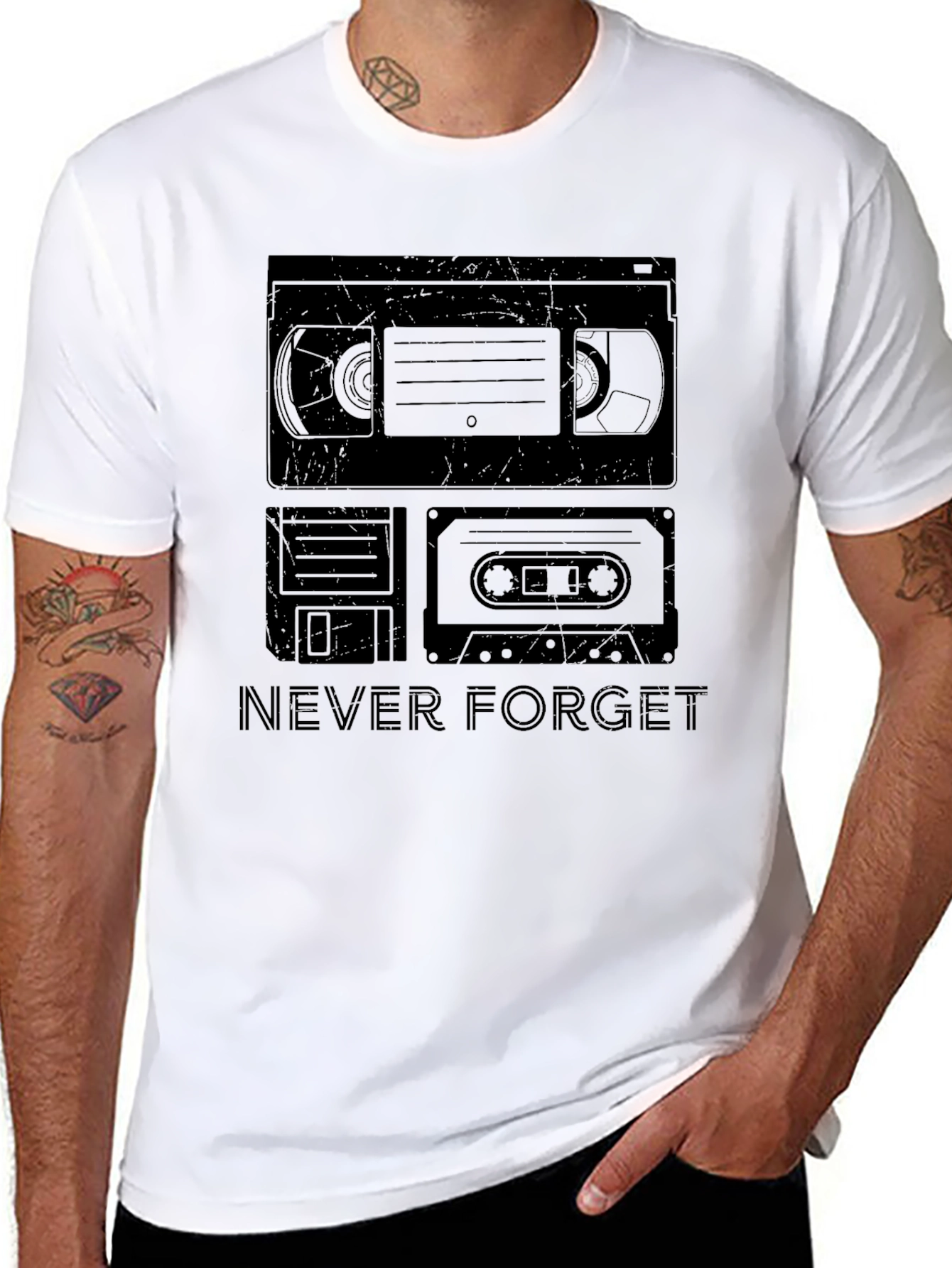 Black Never Forget Retro Media T-Shirt view 8