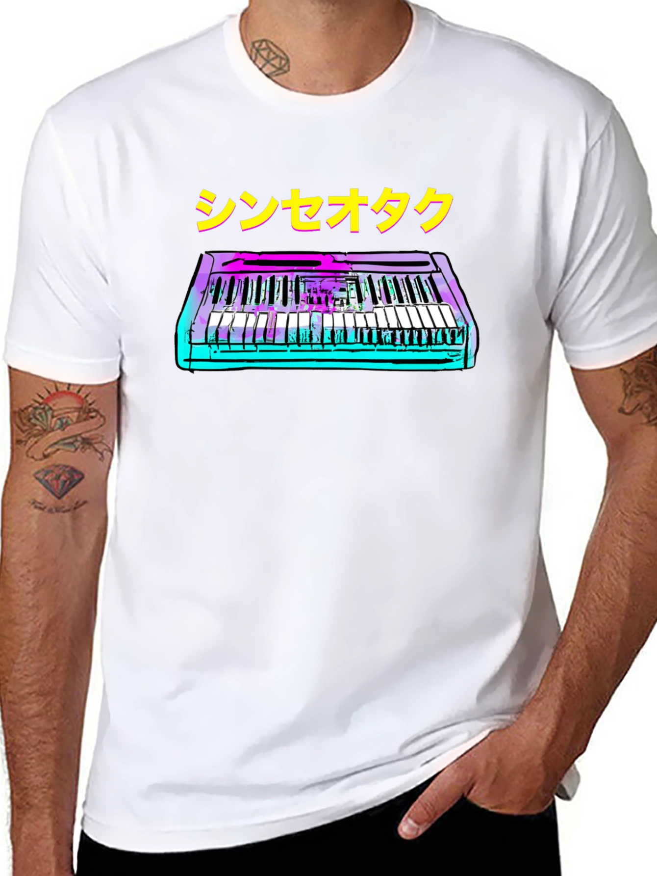 Black Synthwave Keyboard T-Shirt - Retro Music Style view 8