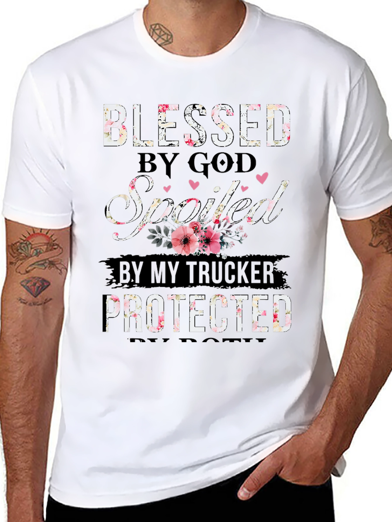 Black Blessed by God Trucker T-Shirt view 8