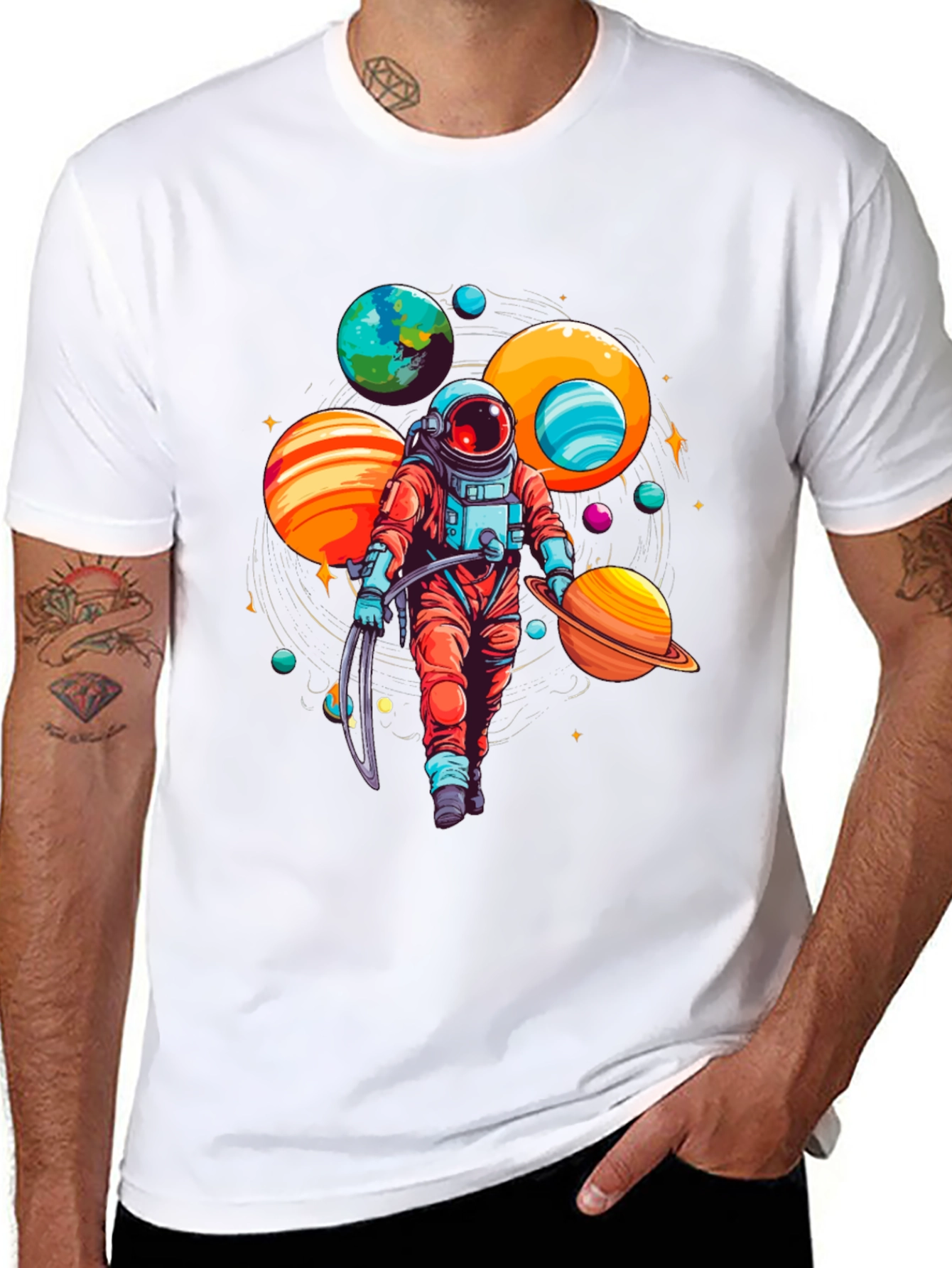 Black Astronaut Planets Graphic Tee - Space Lover T-Shirt view 8