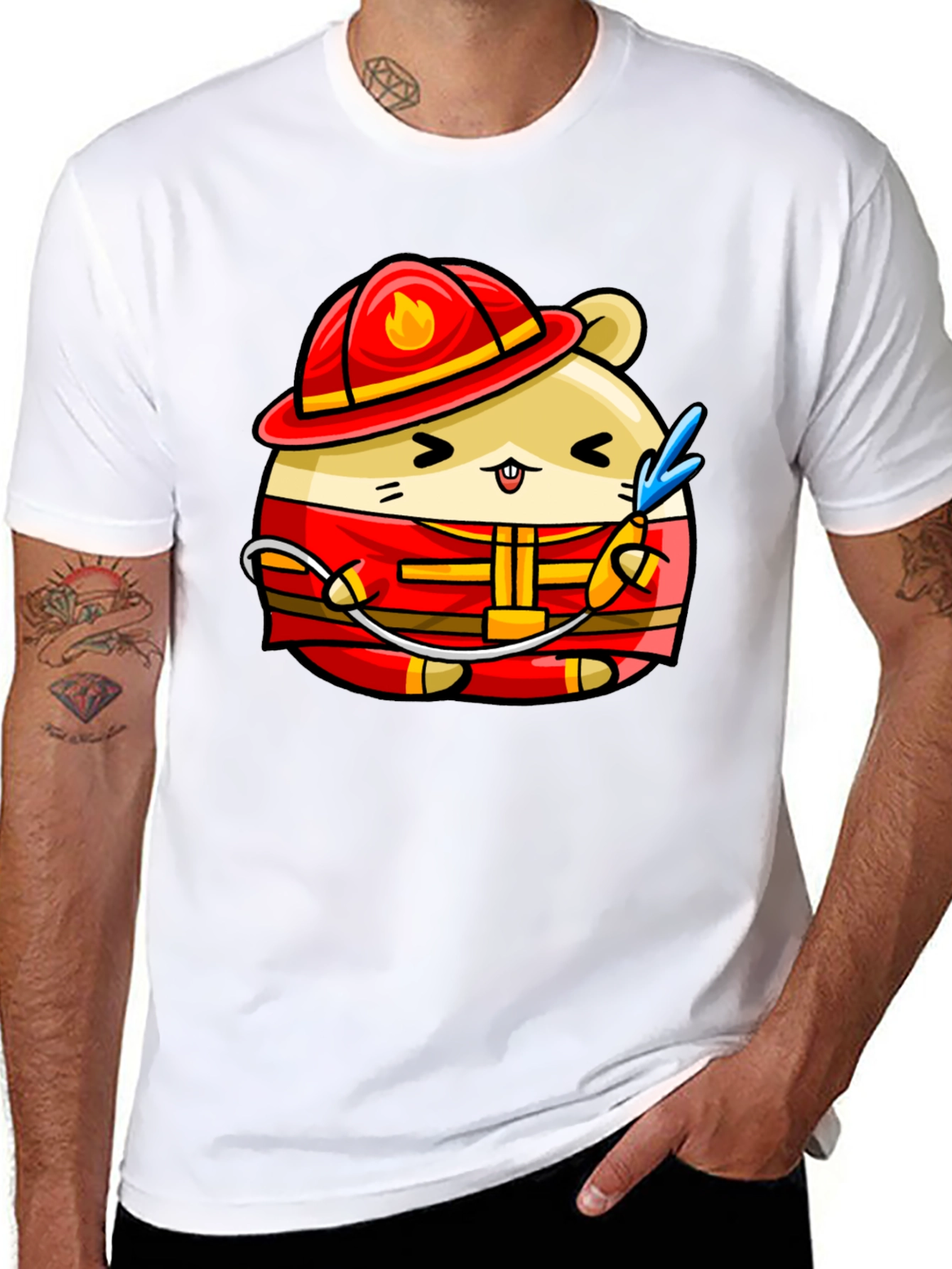 Black Firefighter Hamster Graphic Tee - Black view 8