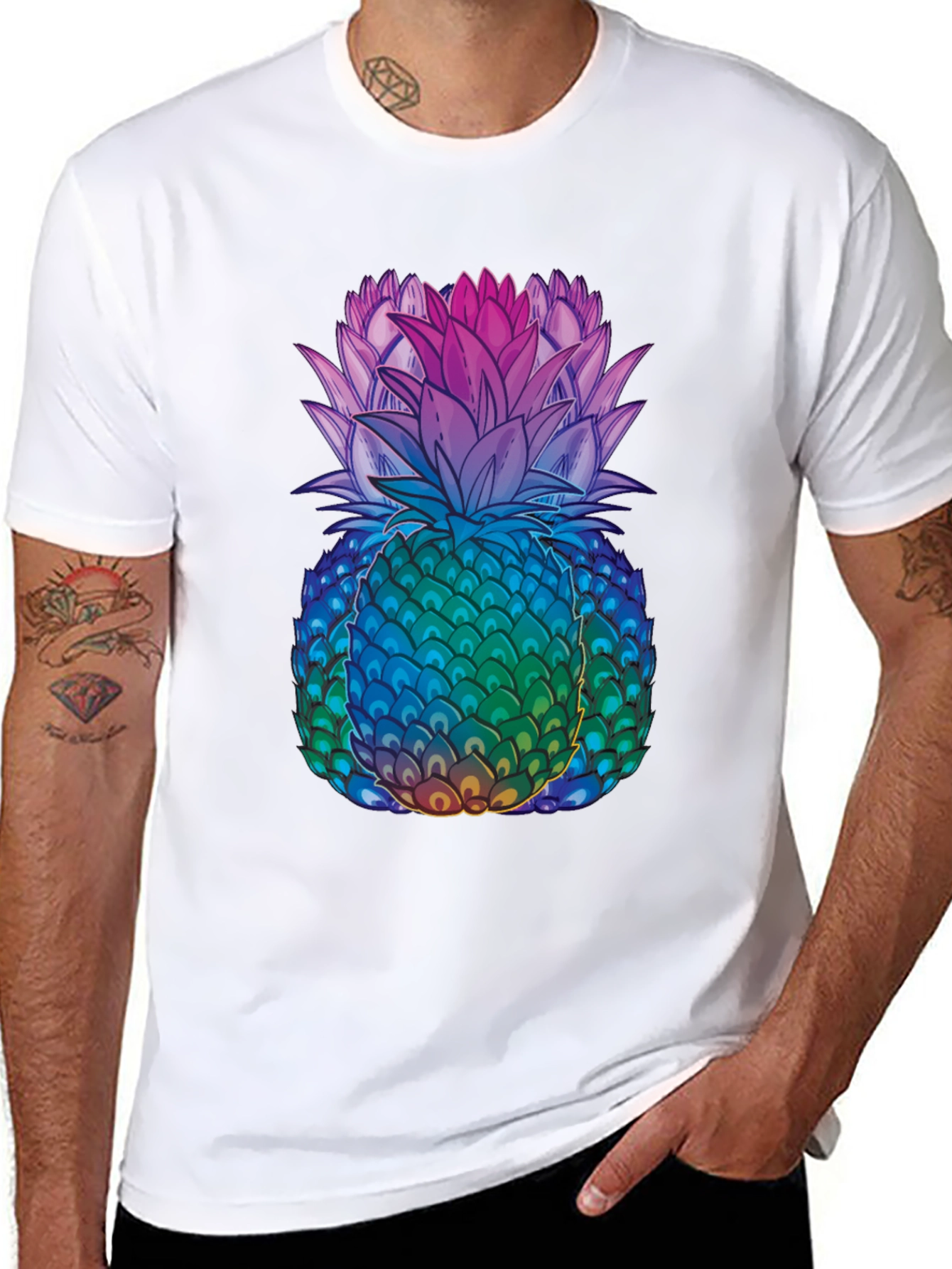 Black Rainbow Pineapple Graphic Tee - Unique Design view 8