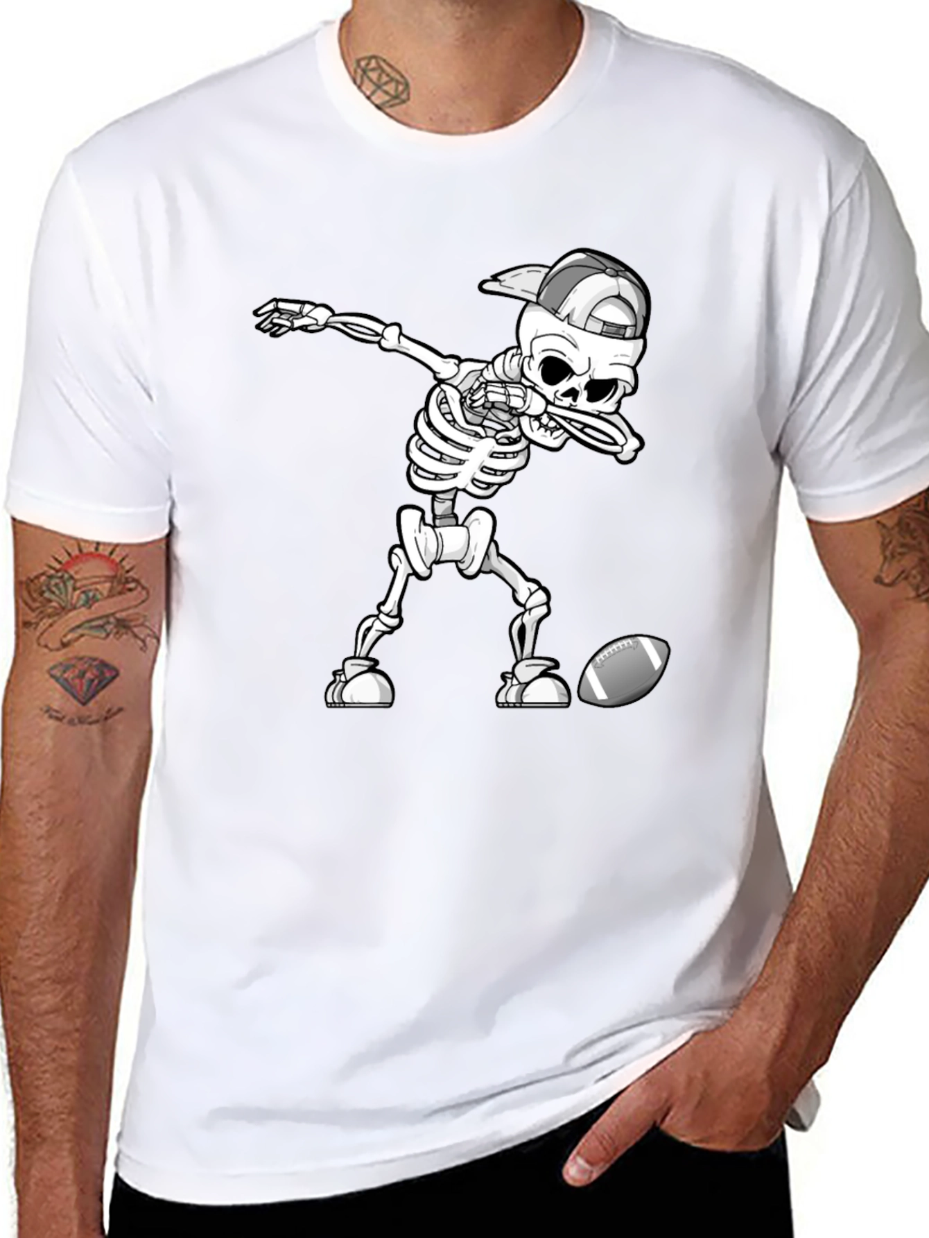 Black Skeleton Dabbing Football Tee view 8