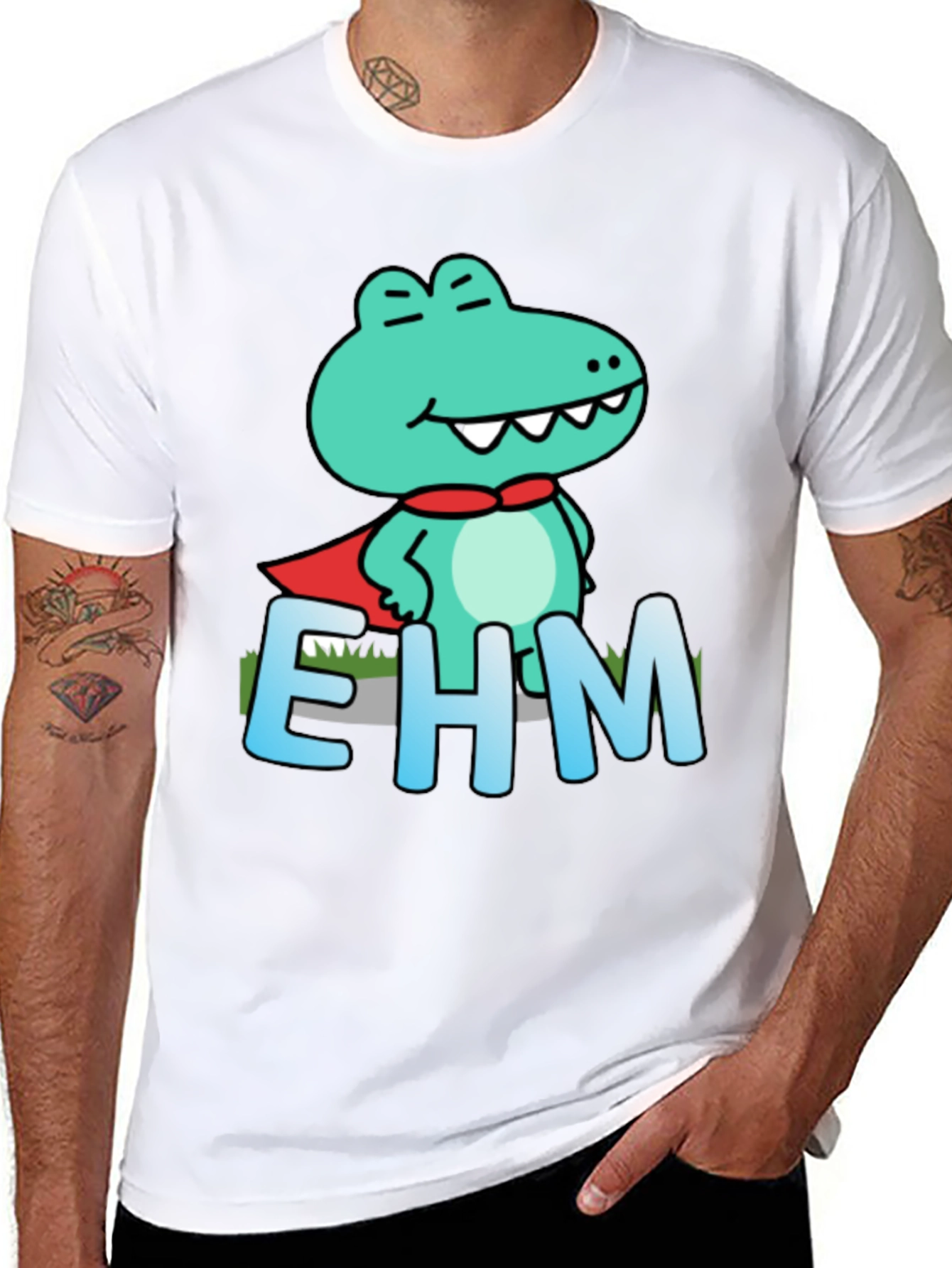 Black Funny Cartoon Crocodile EHM T-Shirt view 8