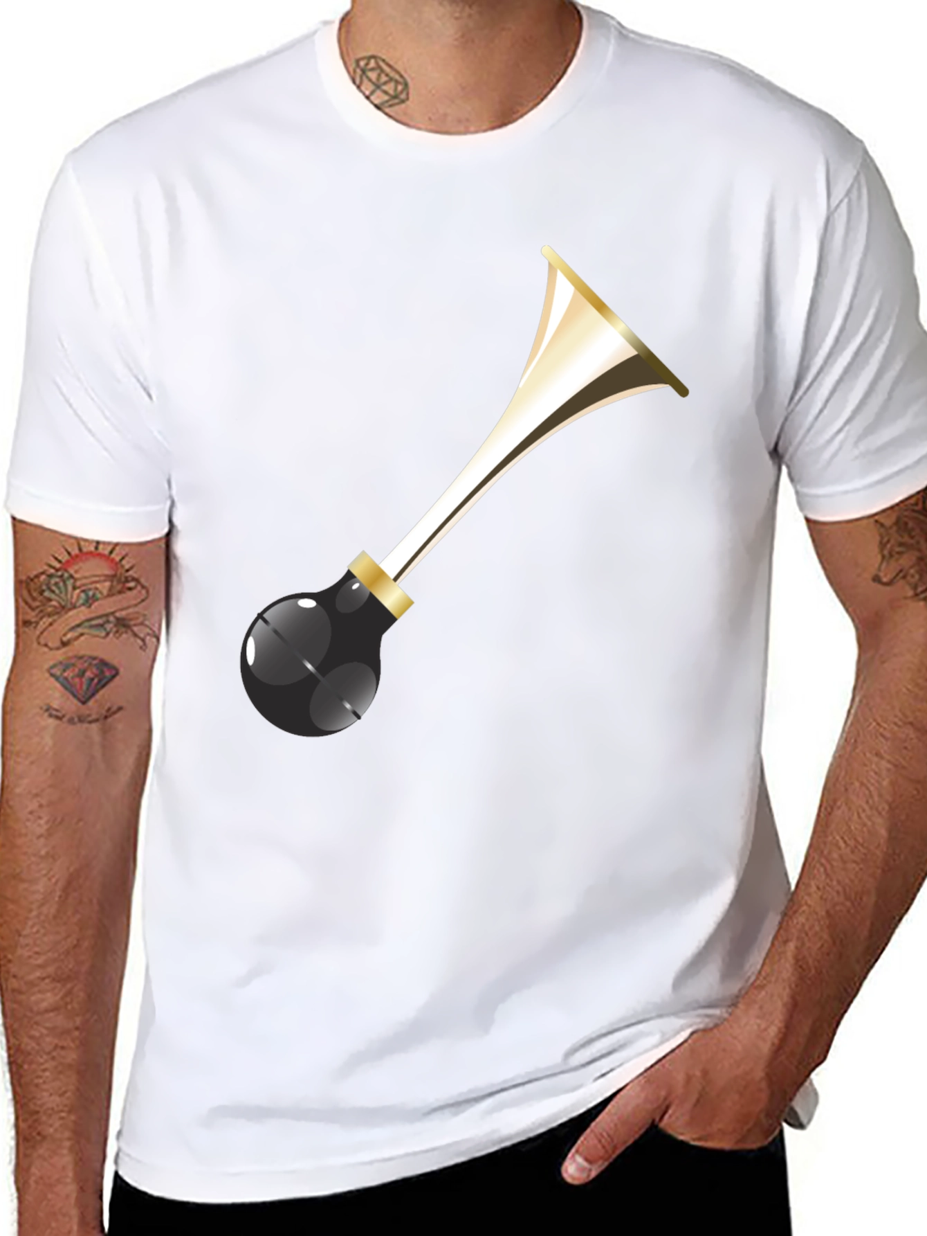 Black Party Horn Graphic Tee - Black Cotton T-Shirt view 8