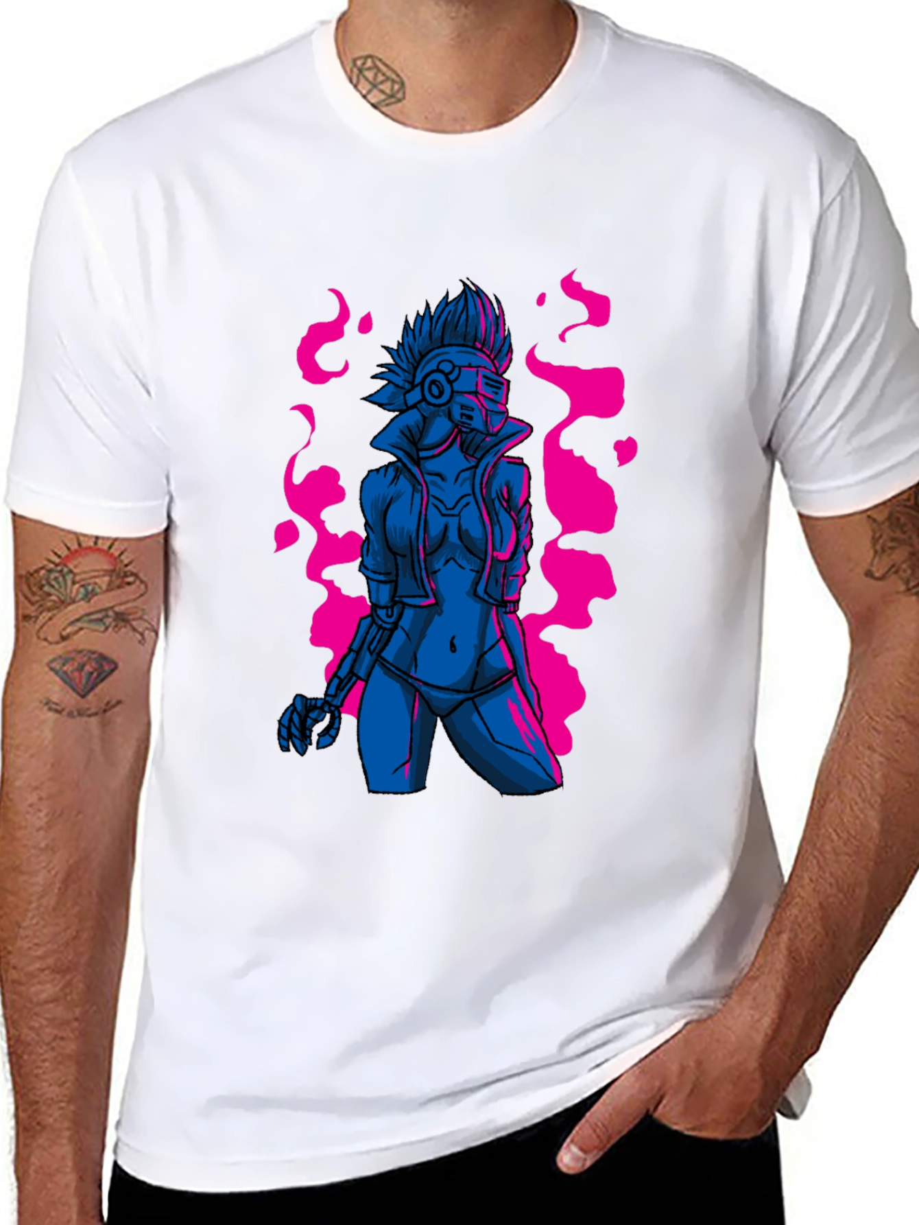 Black Cyberpunk Android Graphic Tee - Edgy Sci-Fi Style view 8