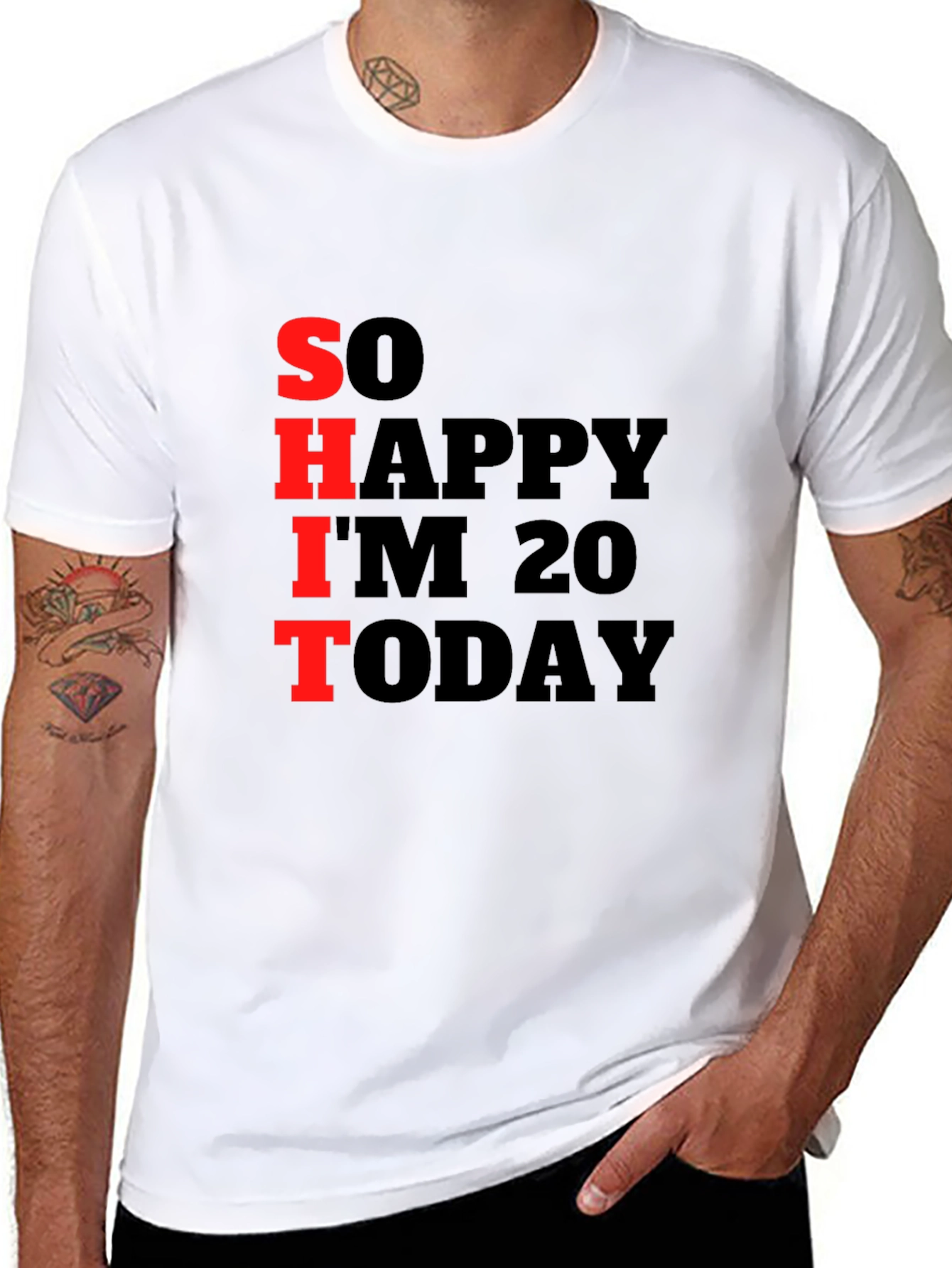 Black Funny 20th Birthday T-Shirt: "So Happy I'm 20" view 8