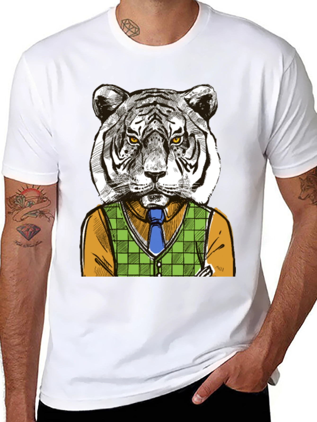 Black Tiger Gentleman Graphic T-Shirt - Cool Animal Design view 8