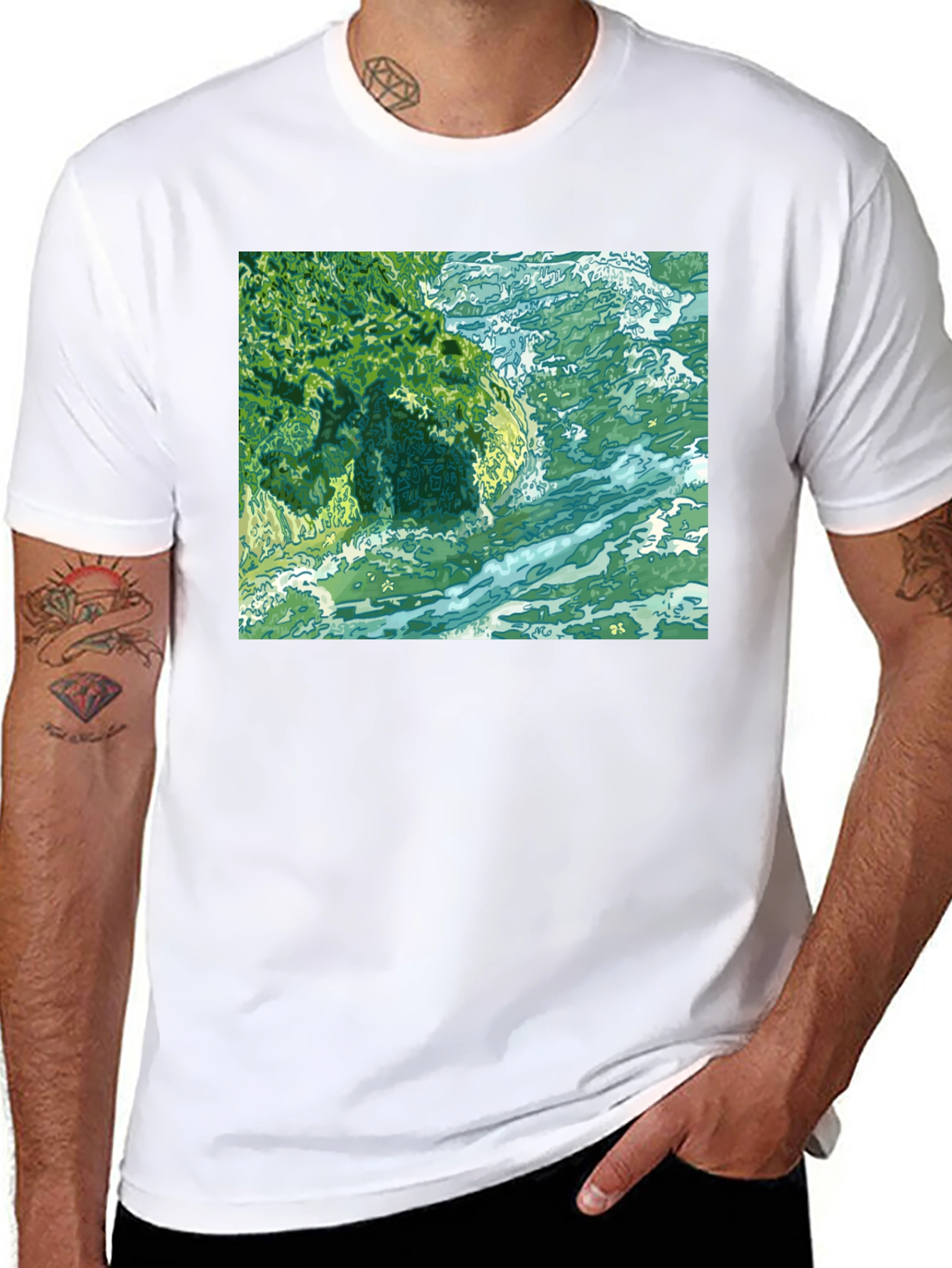 Black Ocean Scene Graphic Tee - Black Cotton Blend view 8