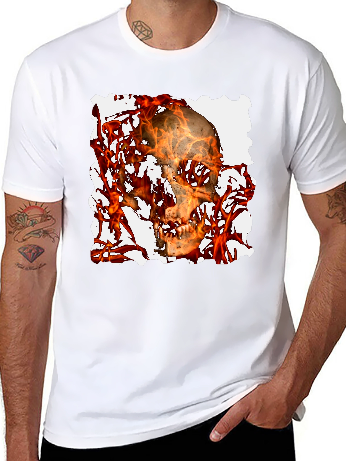 Black Fiery Skull Graphic Tee - Black T-Shirt view 8