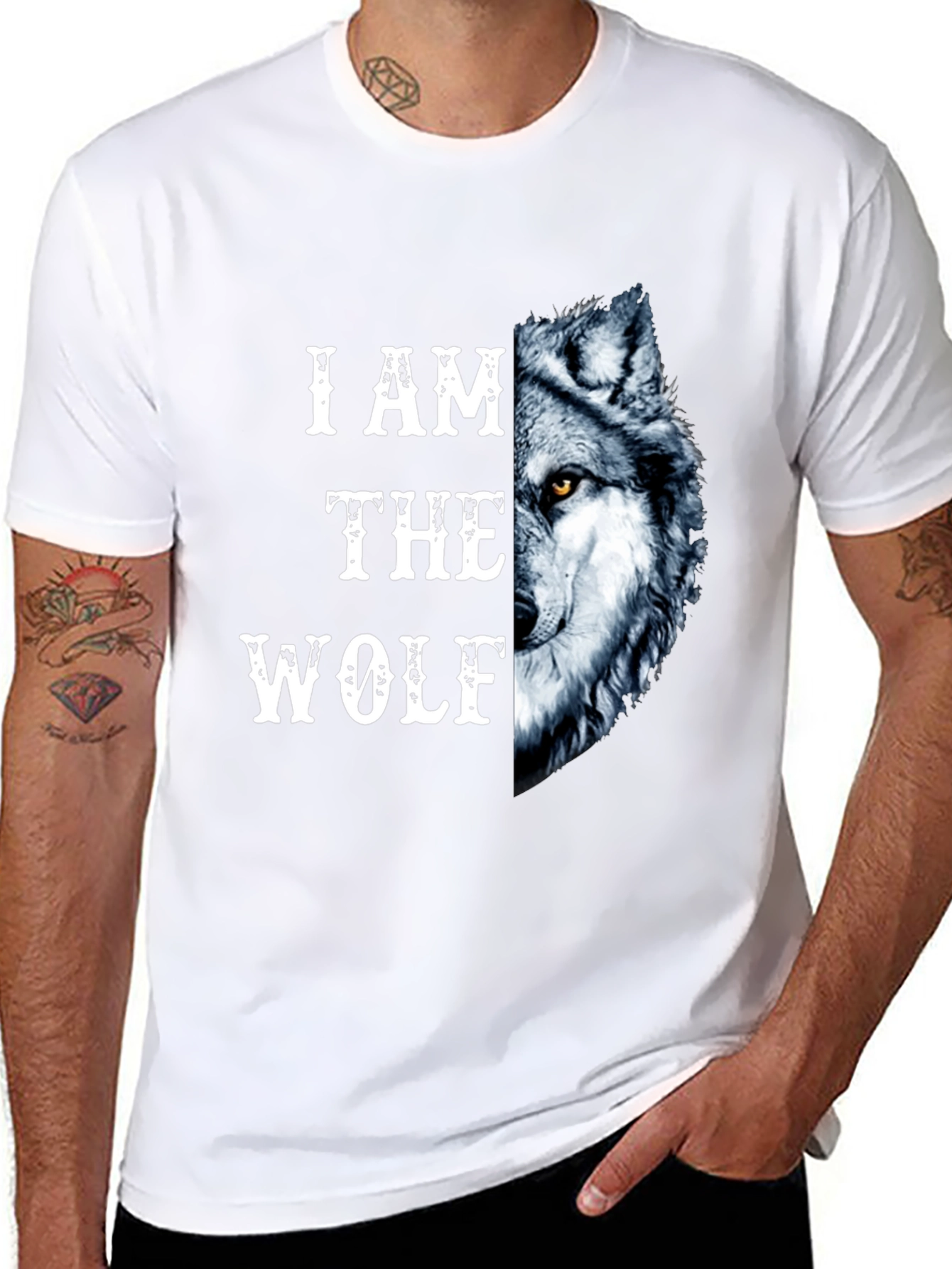 Black I Am The Wolf Graphic Print Men's T-Shirt view 8