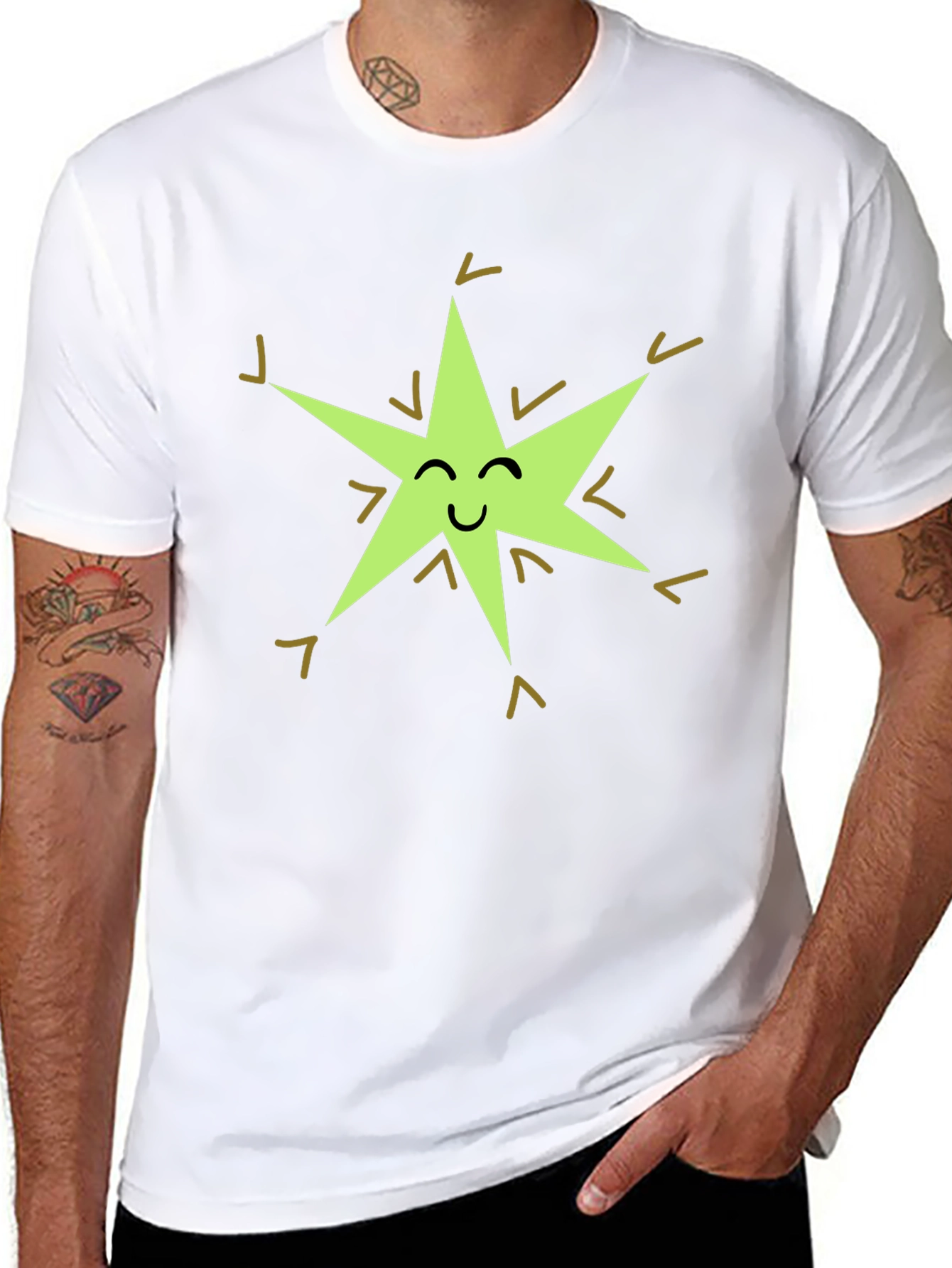 Black Happy Star Graphic Tee - Black Cotton Blend view 8