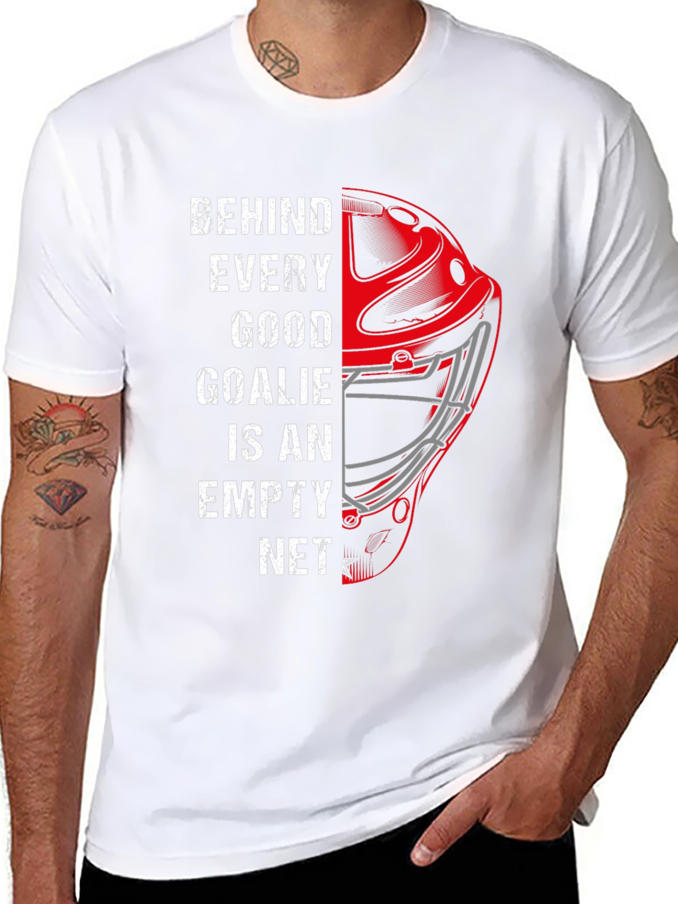 Black Funny Hockey Goalie T-Shirt - Empty Net Design view 8