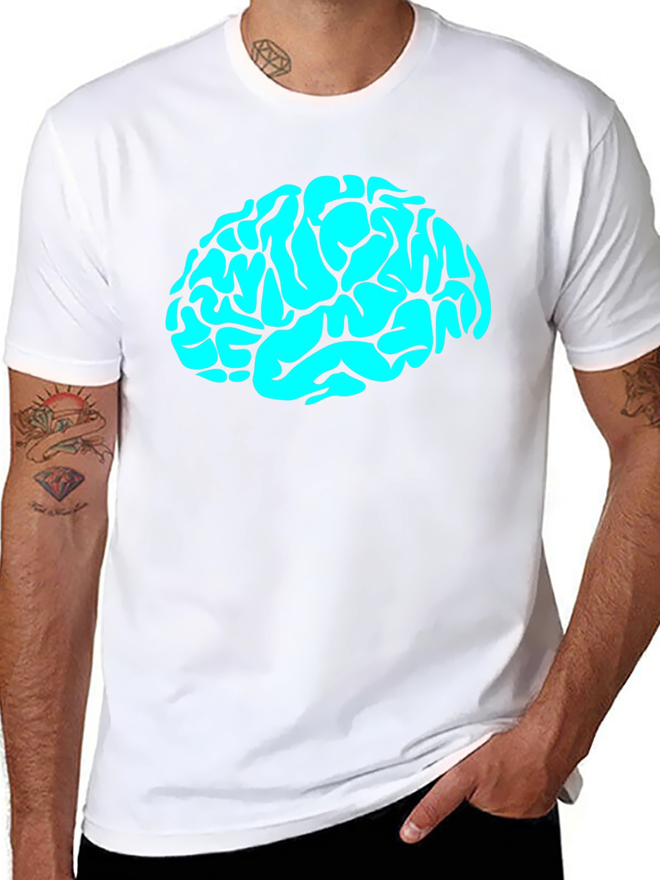Black Brain Graphic Tee - Mens Black Cotton T-Shirt view 8