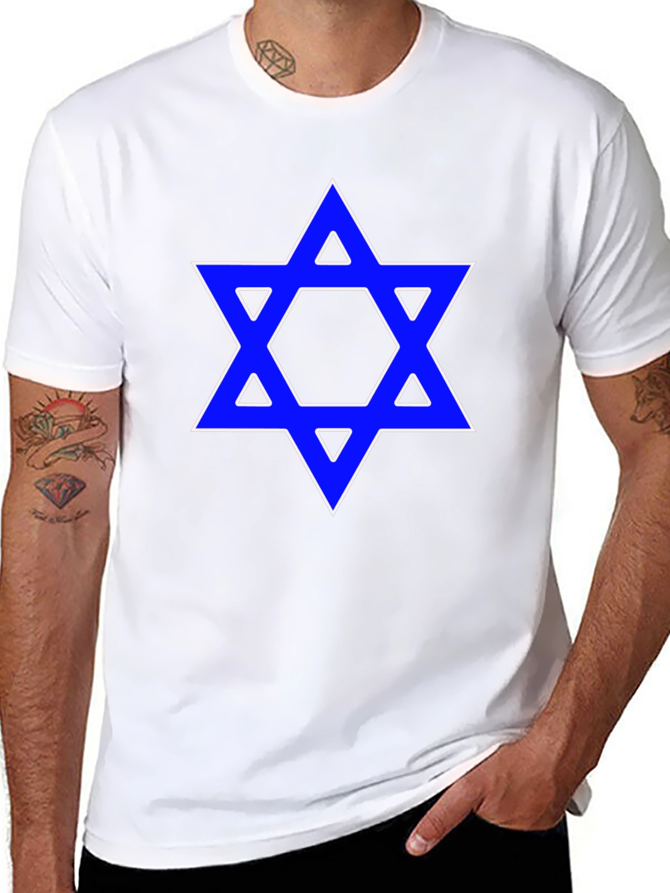 Black Star of David Graphic Tee - Blue Design on Black Shirt view 8