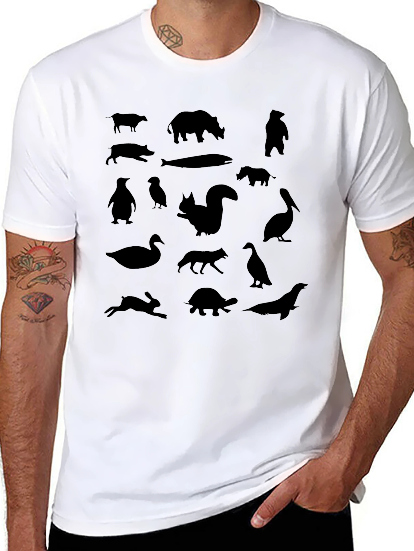 Black Animal Silhouettes Black T-Shirt view 8