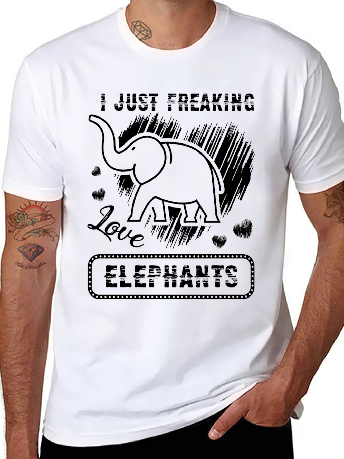 Black I Just Freaking Love Elephants Graphic Tee view 8
