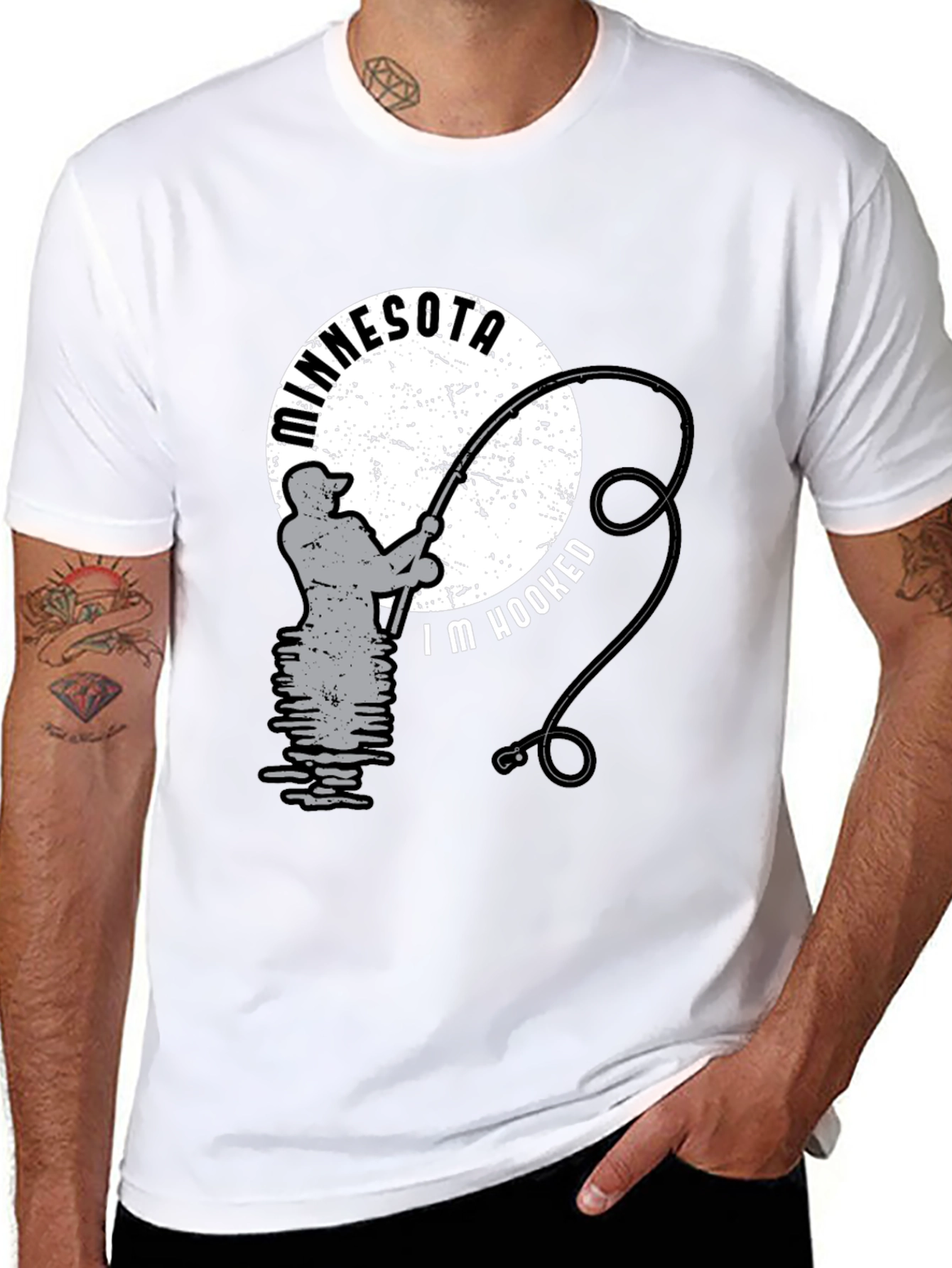 Black Minnesota Fishing T-Shirt - I'm Hooked! view 8