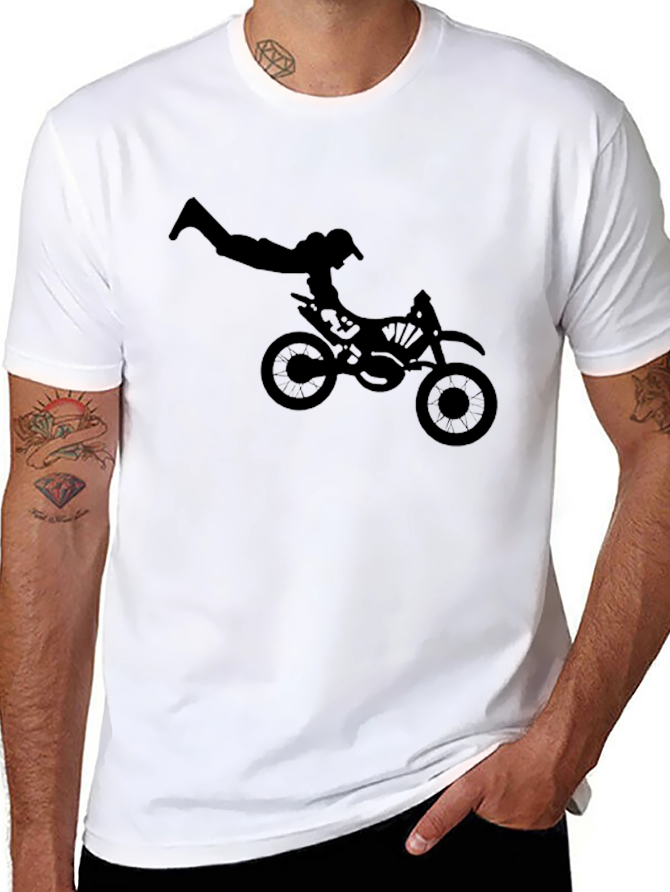 Black Black Graphic Tee: Motocross Stunt Design view 8