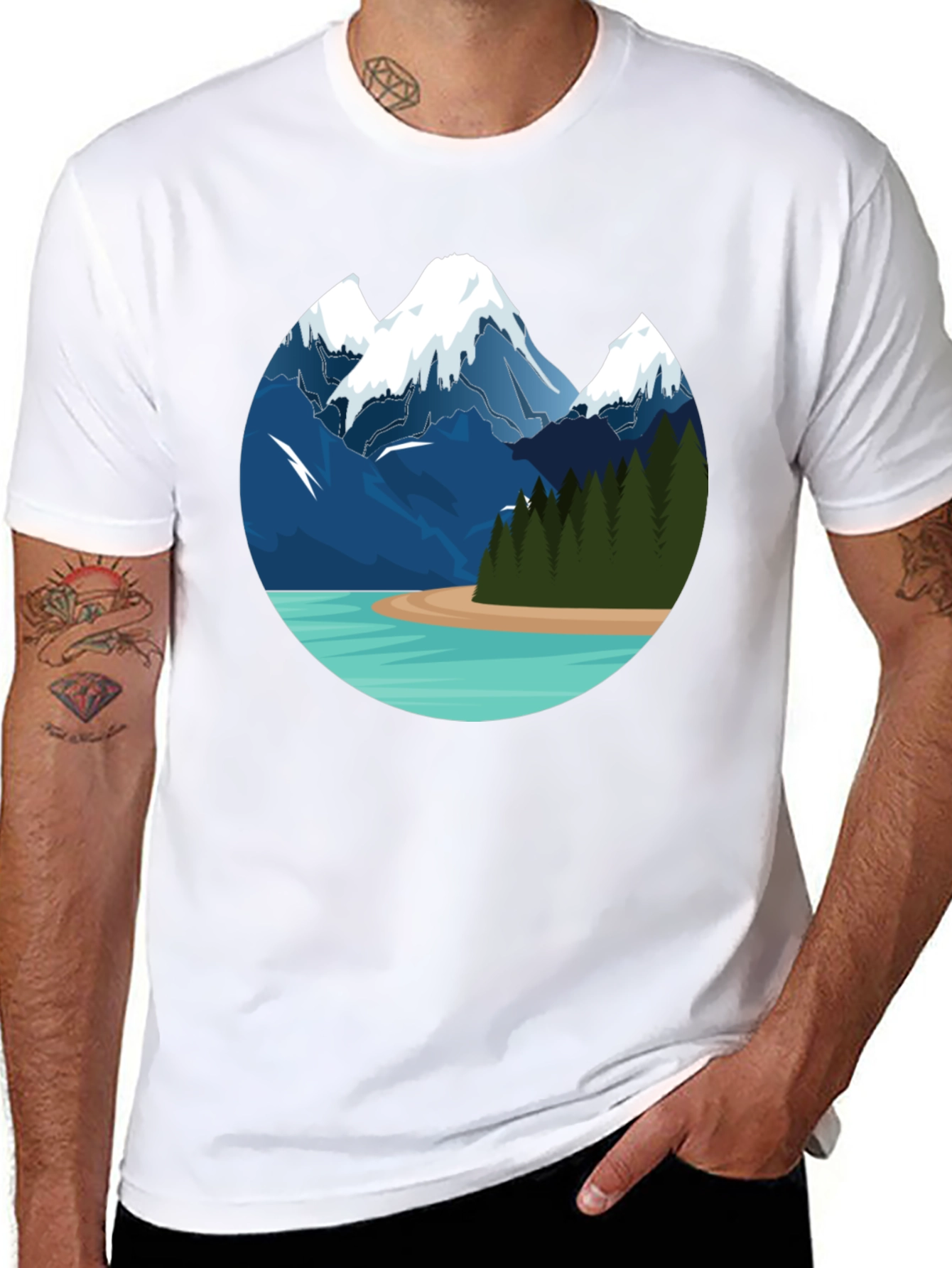 Black Mountain Lake Graphic Tee - Black Cotton T-Shirt view 8