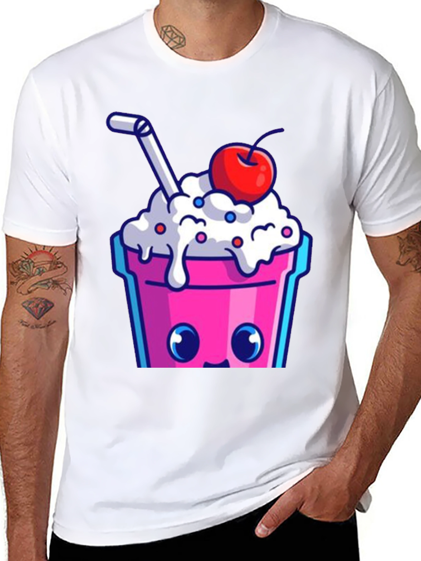 Black Cute Kawaii Milkshake Graphic Tee - Fun Style view 8