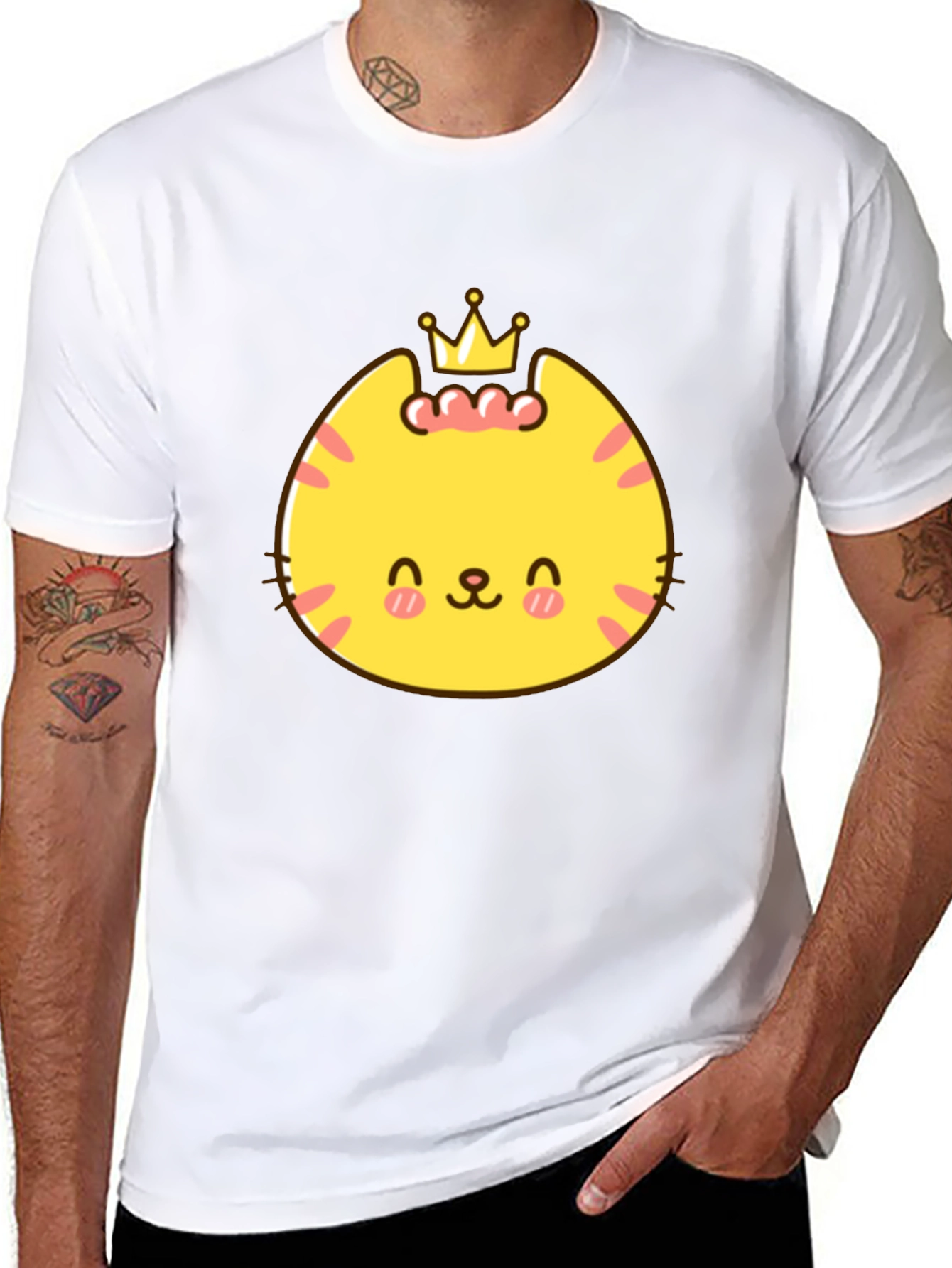 Black Cute Cartoon Crown Cat Graphic Tee - Black view 8