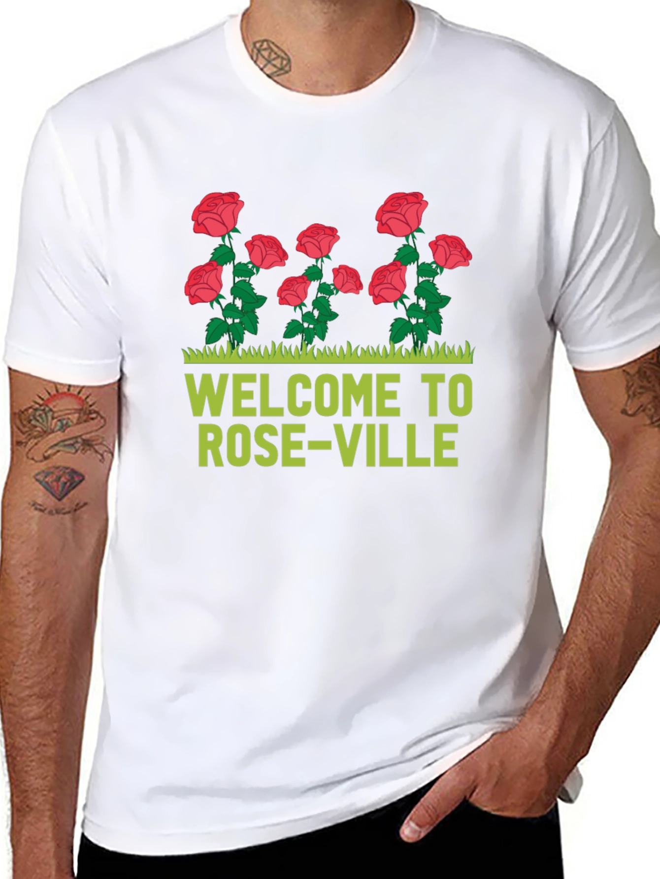 Black Welcome to Roseville T-Shirt - Floral Design view 8