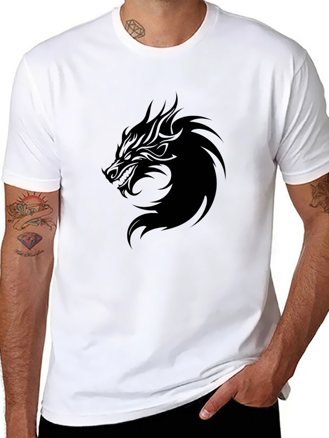 Black Men's Black Dragon Graphic T-Shirt view 8
