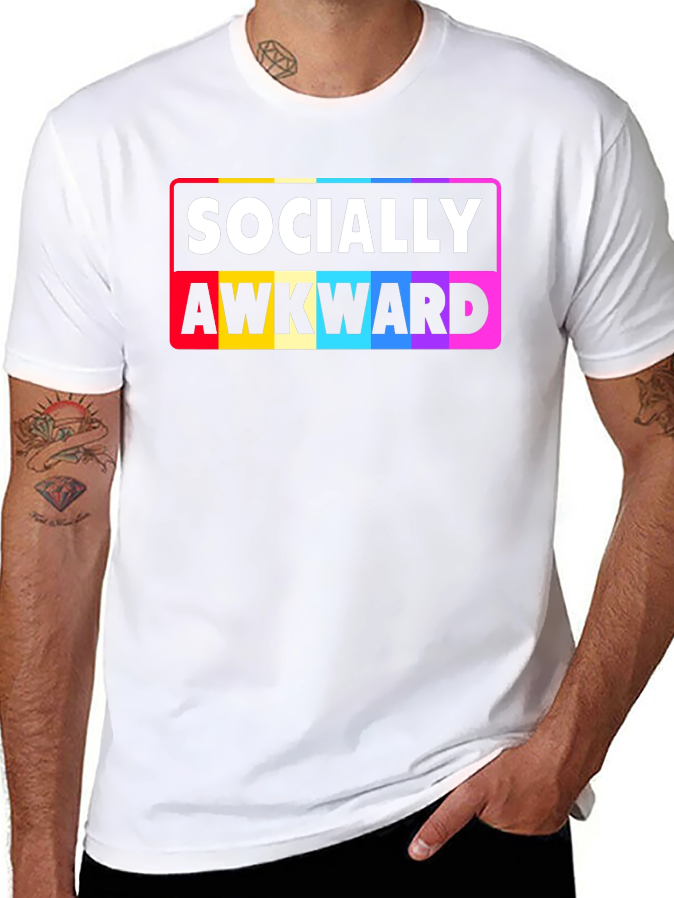 Black Socially Awkward Rainbow Pride T-Shirt view 8