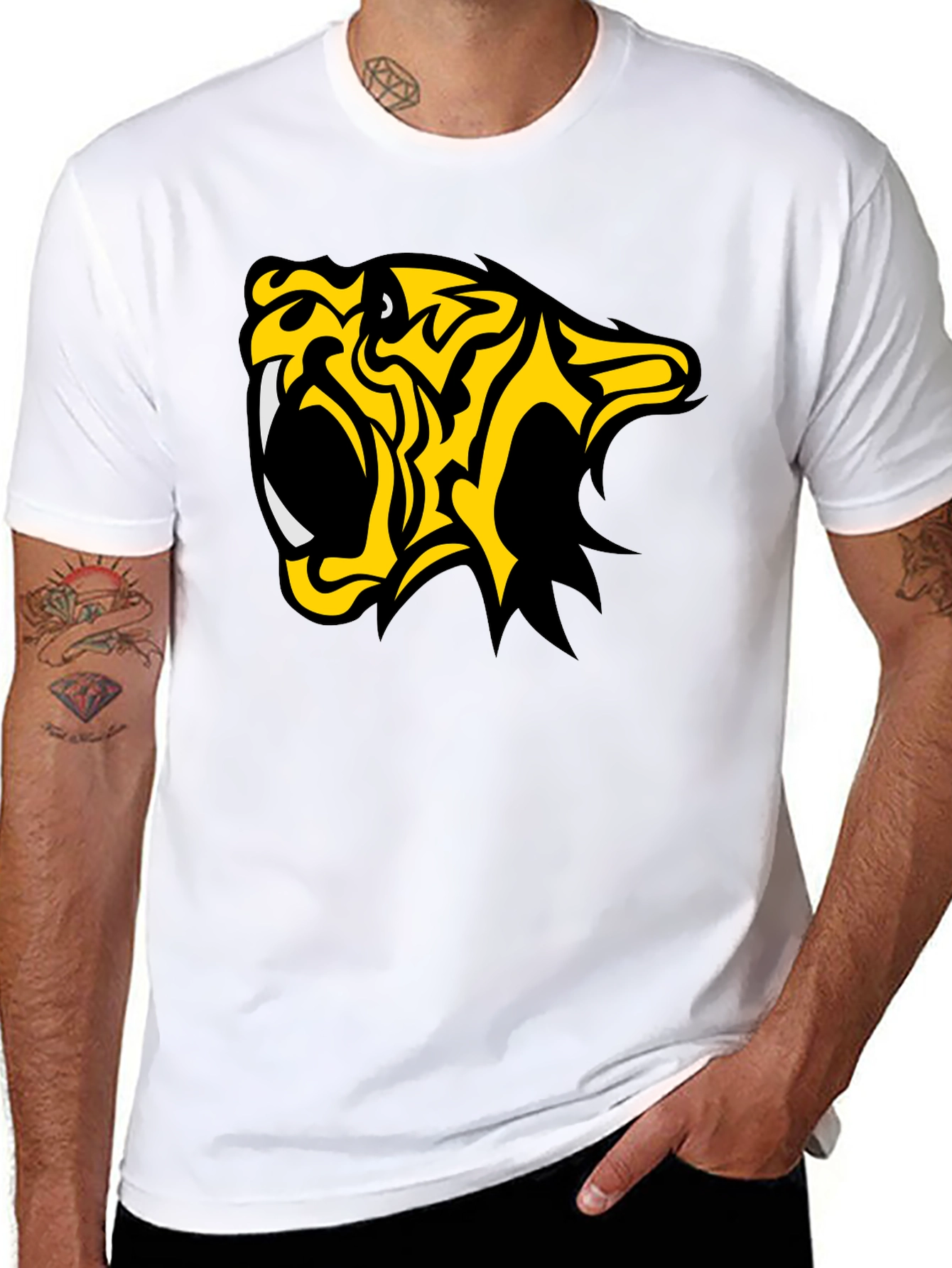 Black  Fierce Tiger Graphic Tee - Bold Black Cotton T-Shirt view 8