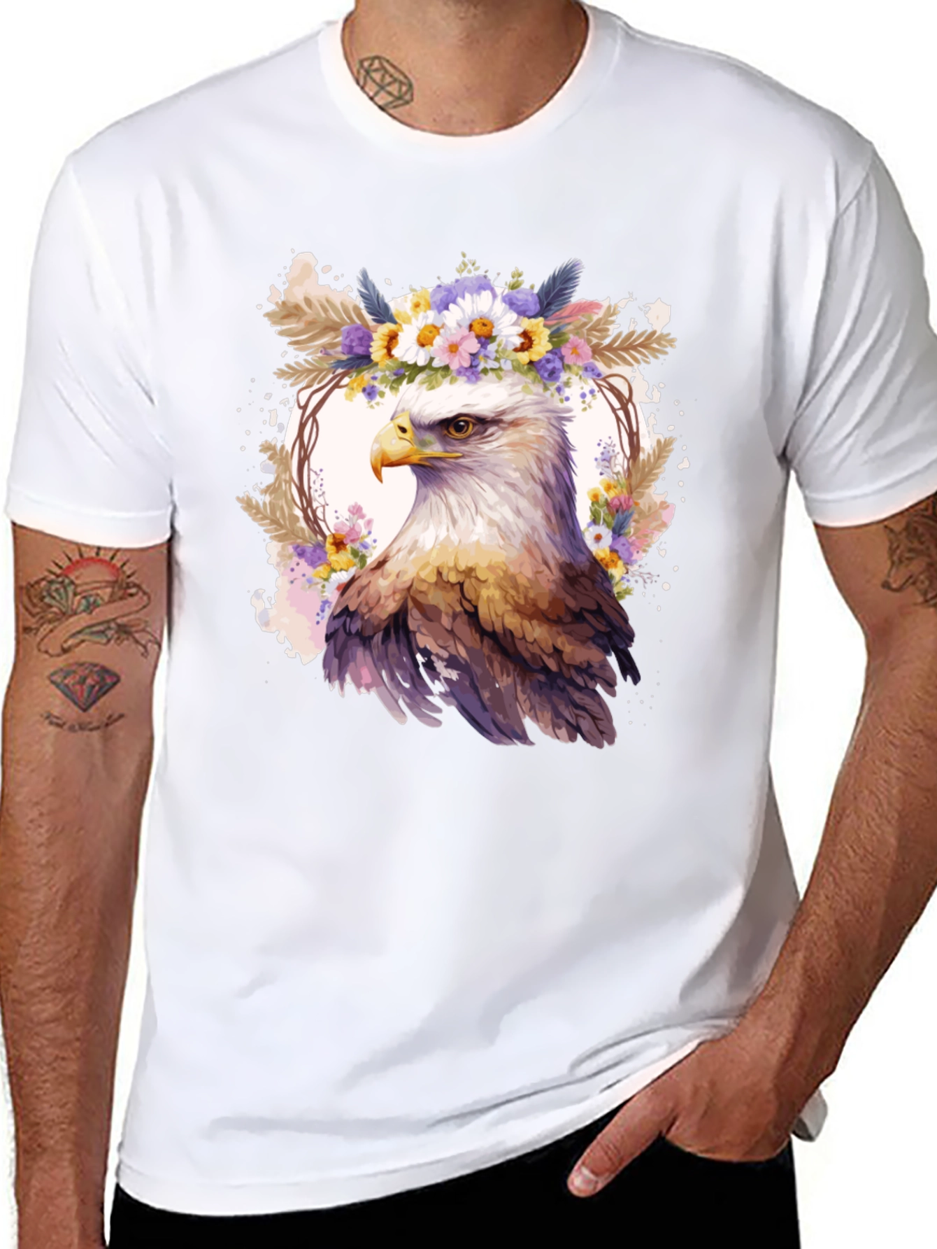 Black Eagle Floral Wreath Graphic T-Shirt view 8