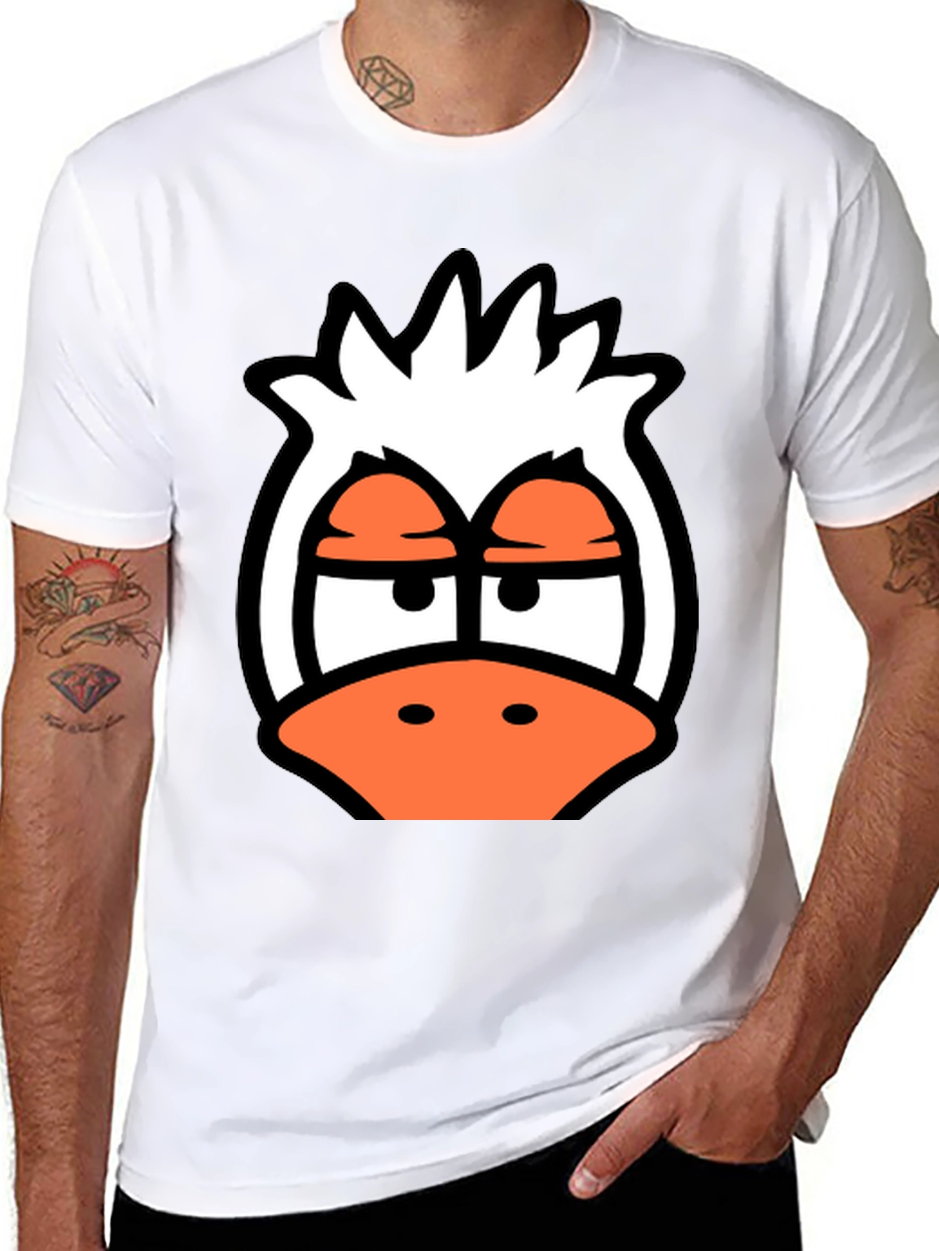 Black Cartoon Duck Graphic Tee - Funky Black T-Shirt view 8