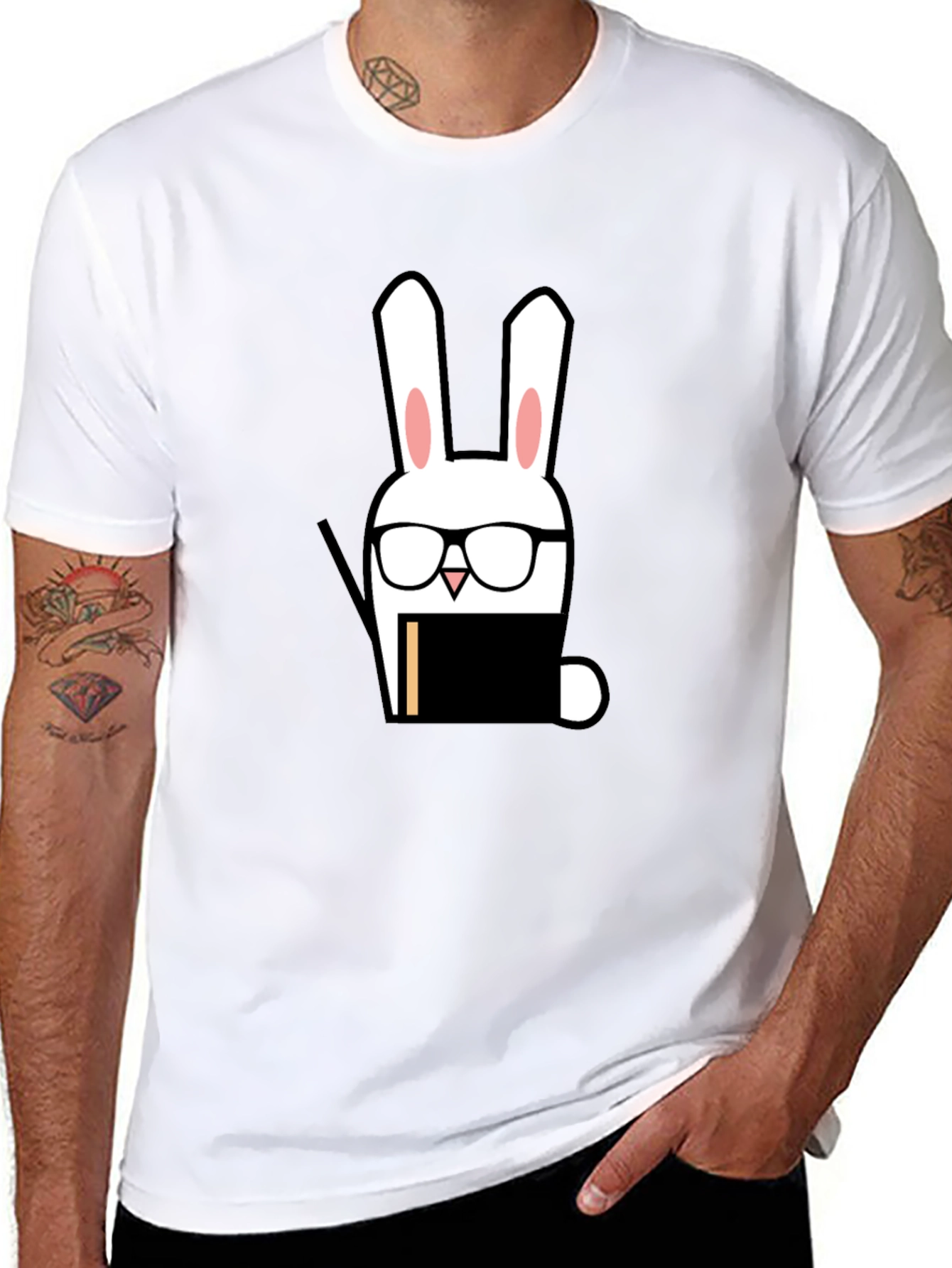 Black Nerdy Rabbit Graphic Tee - Black Cotton T-Shirt view 8