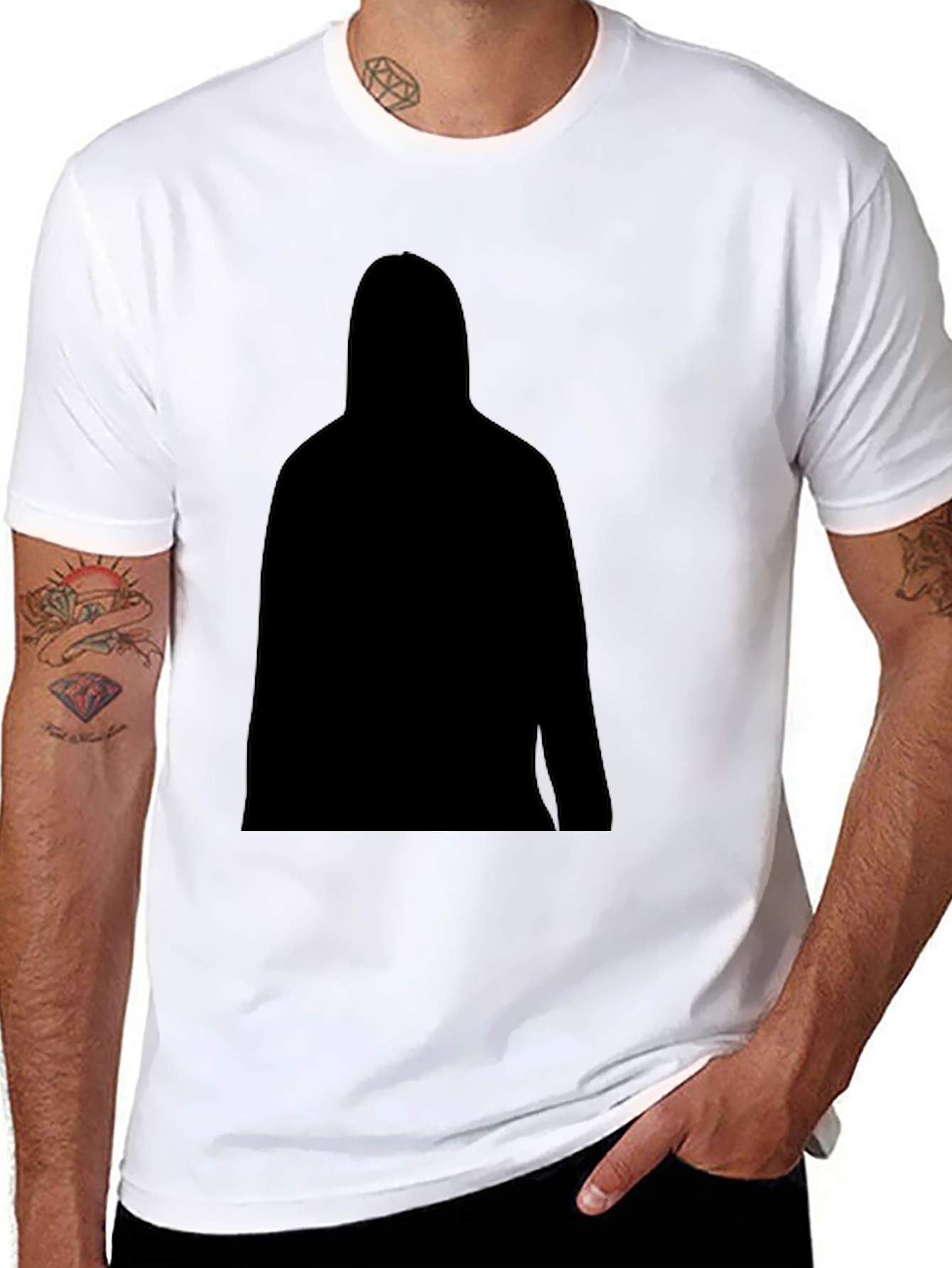 Black Men's Black T-Shirt with Silhouette Graphic view 8