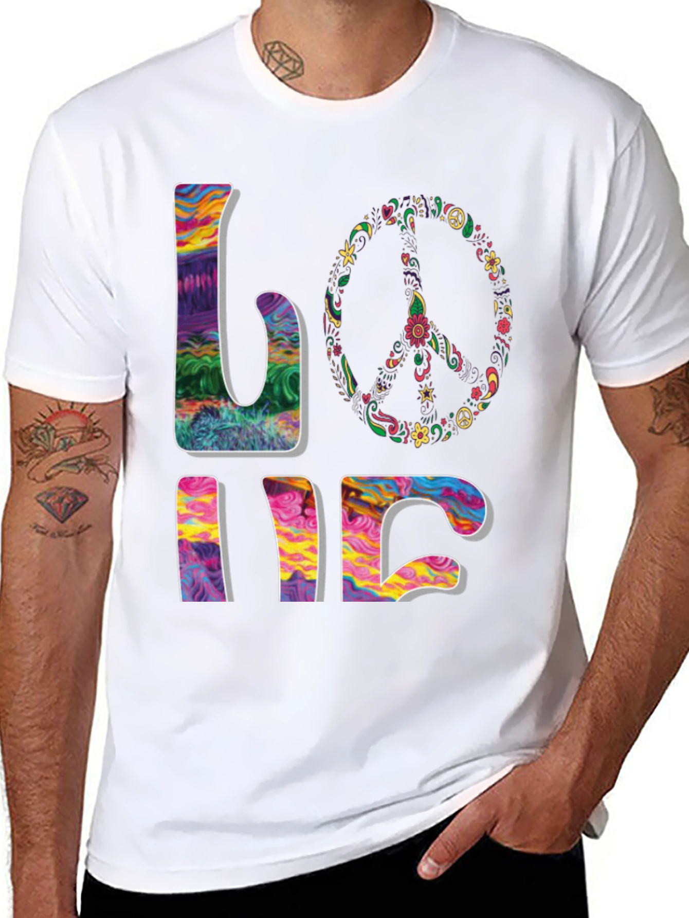 Black Peace & Love Psychedelic T-Shirt view 8
