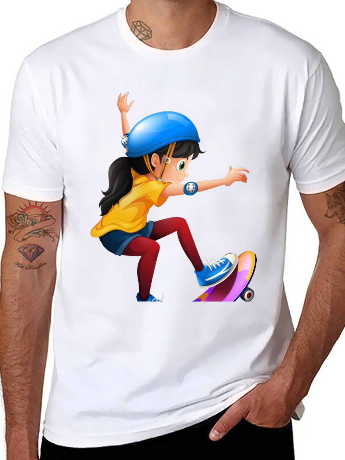 Black Skater Girl Graphic Tee - Black Cotton T-Shirt view 8