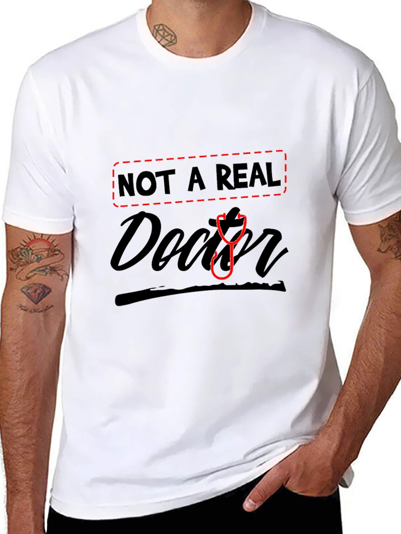 Black Not A Real Doctor Funny T-Shirt view 8