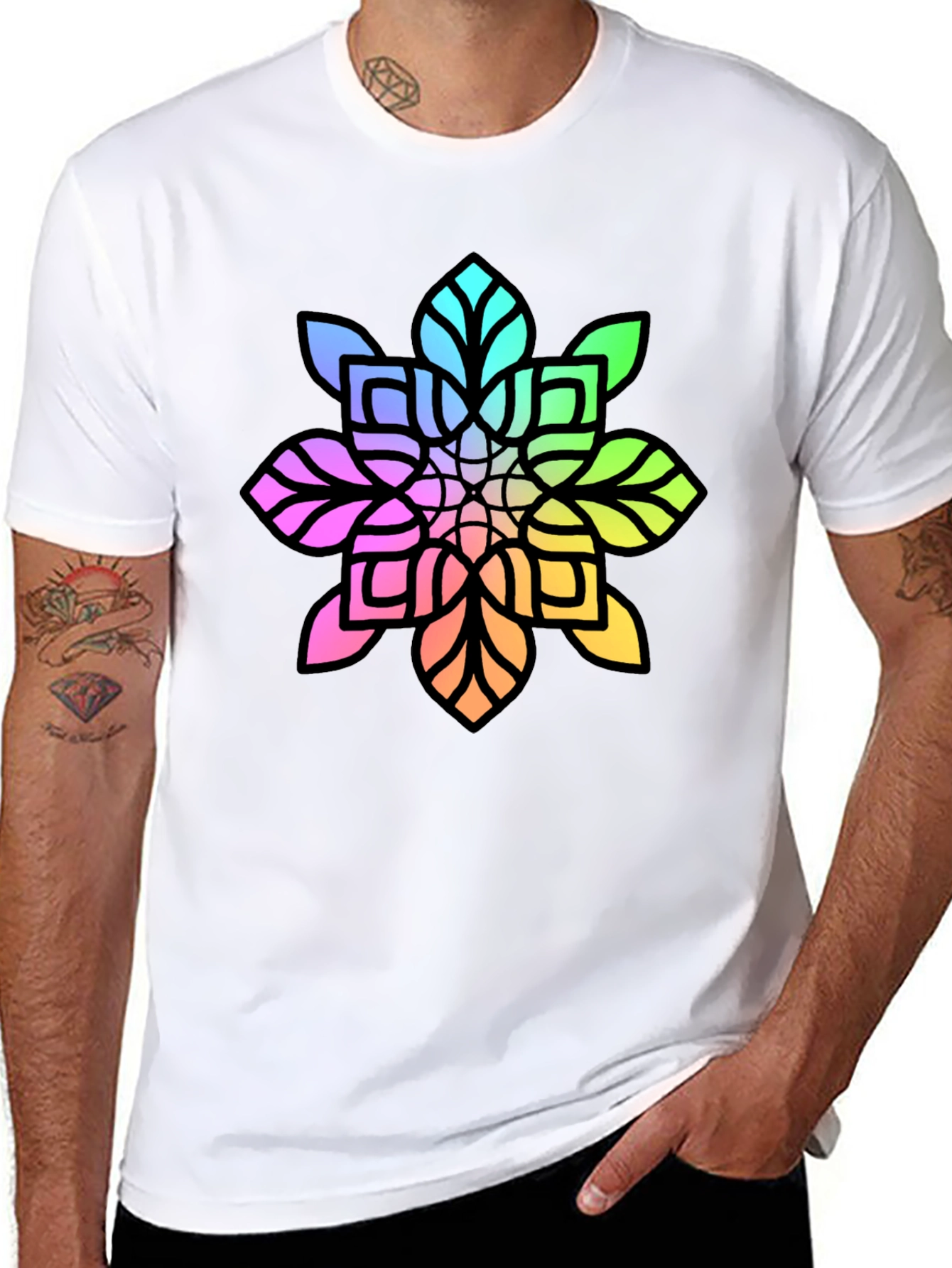 Black Rainbow Mandala Graphic Black Tee view 8