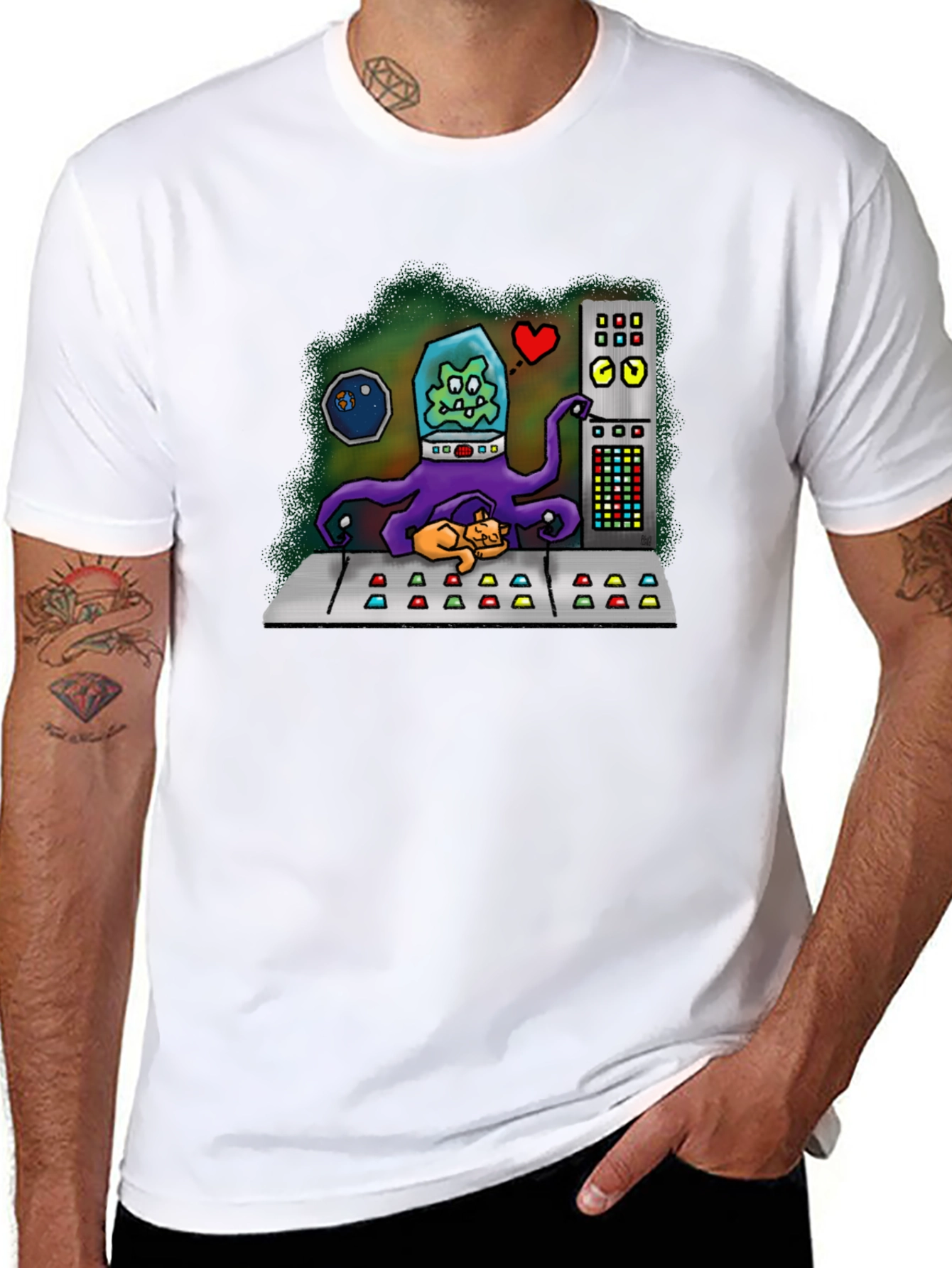 Black Alien Cat Lover Graphic Tee view 8