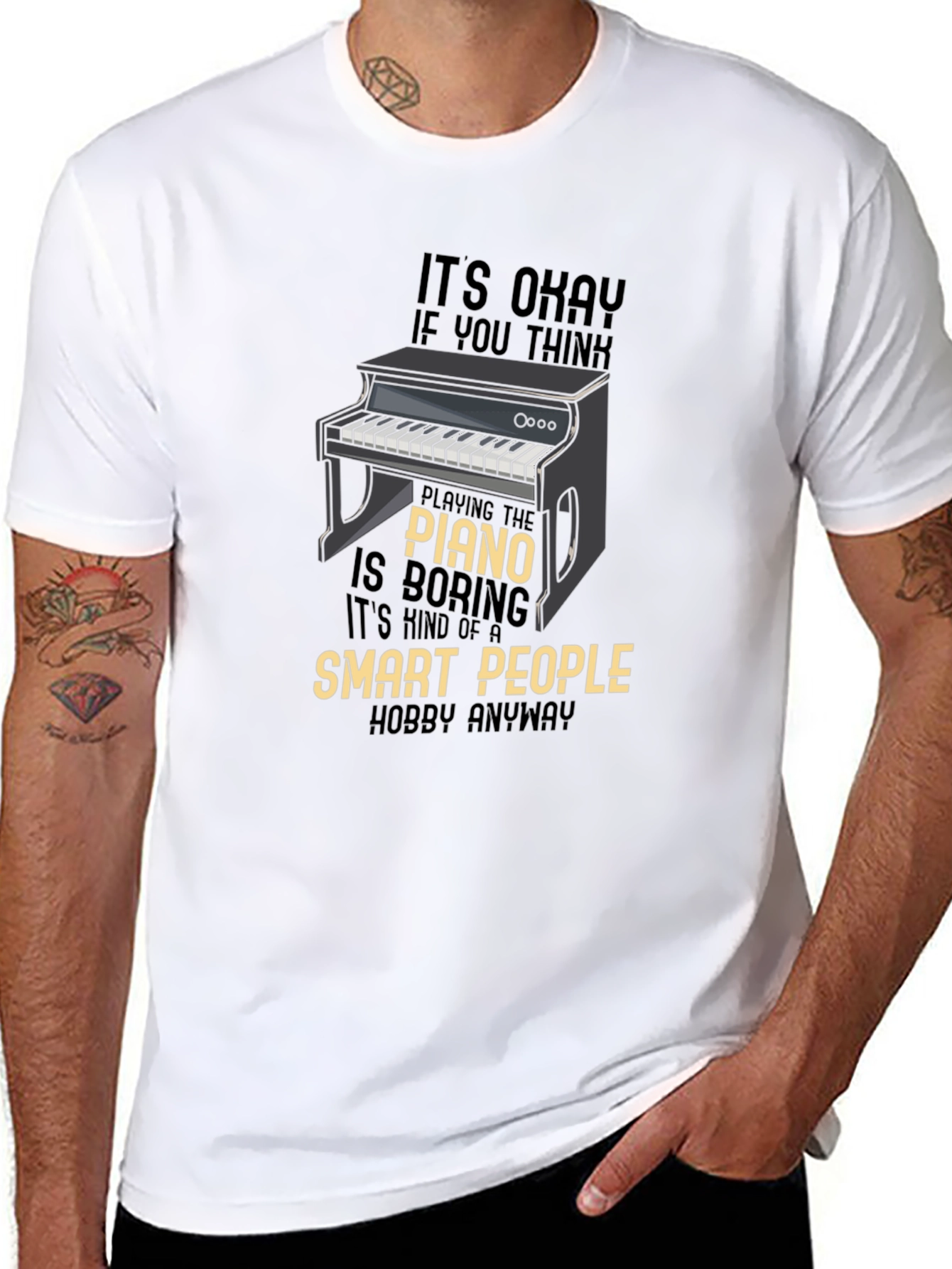 Black Piano Lover Funny T-Shirt - Smart People Hobby view 8