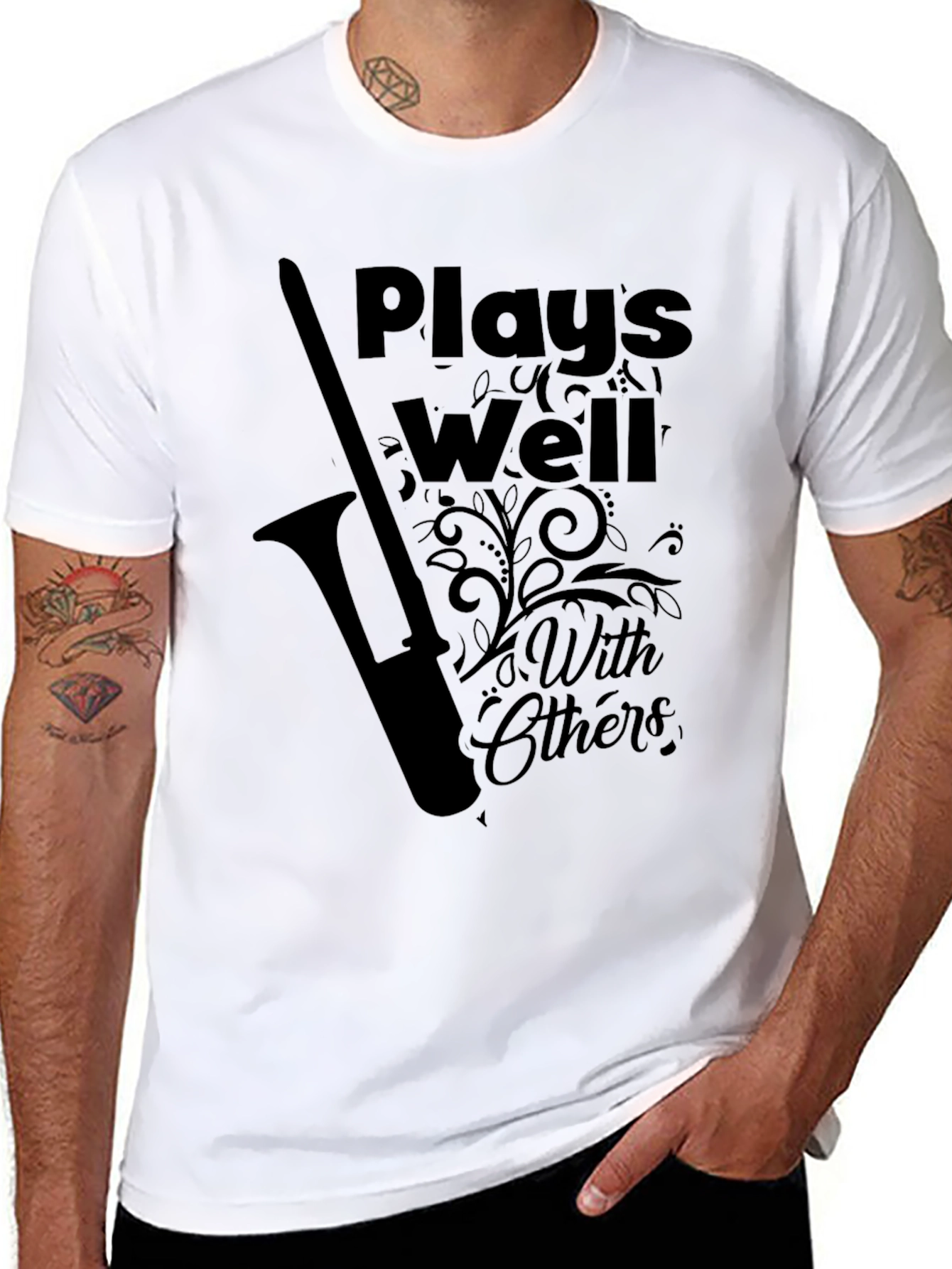Black Plays Well With Others T-Shirt - Music Lover Tee view 8