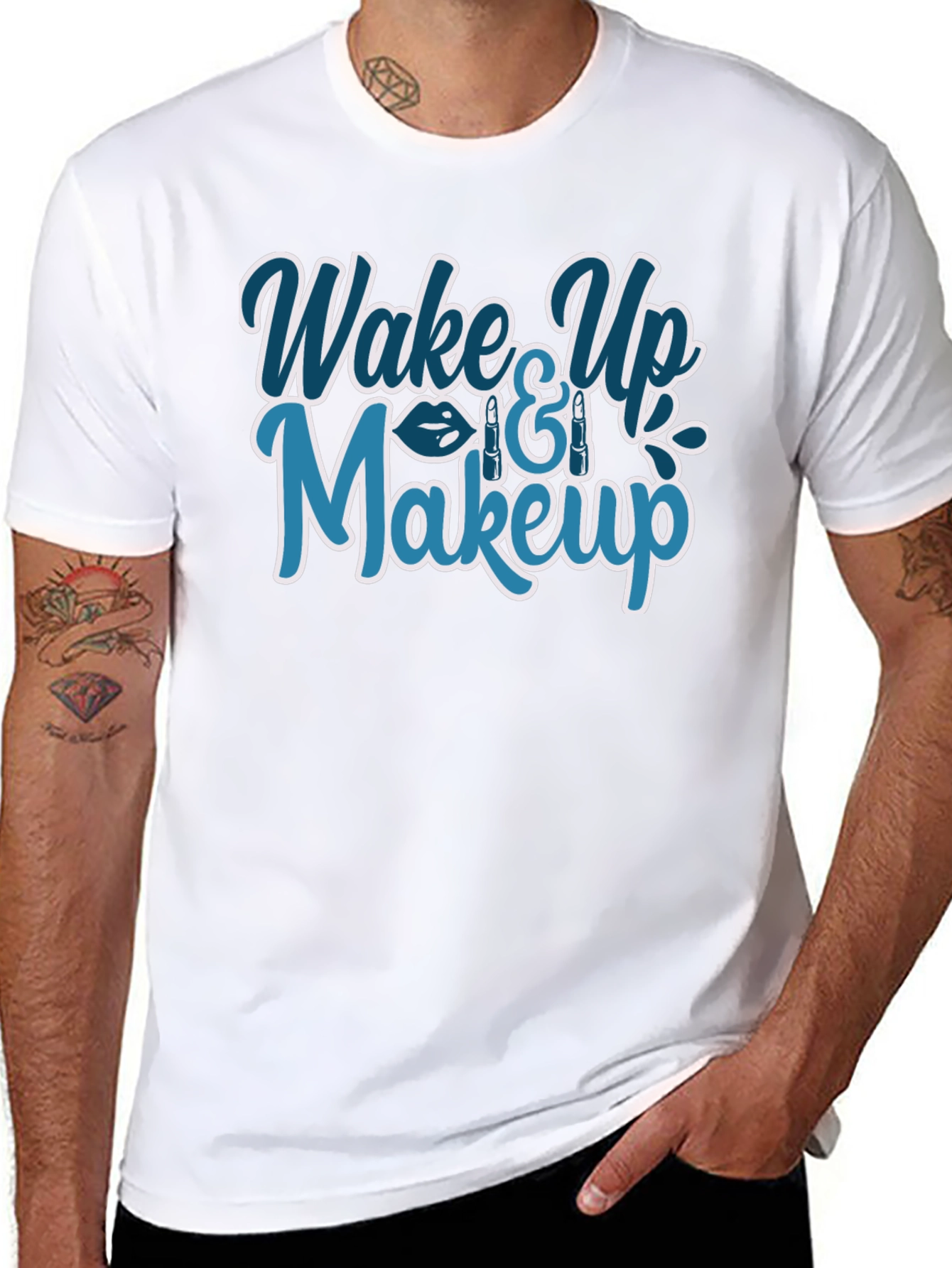 Black Wake Up & Makeup Graphic T-Shirt - Trendy Style view 8