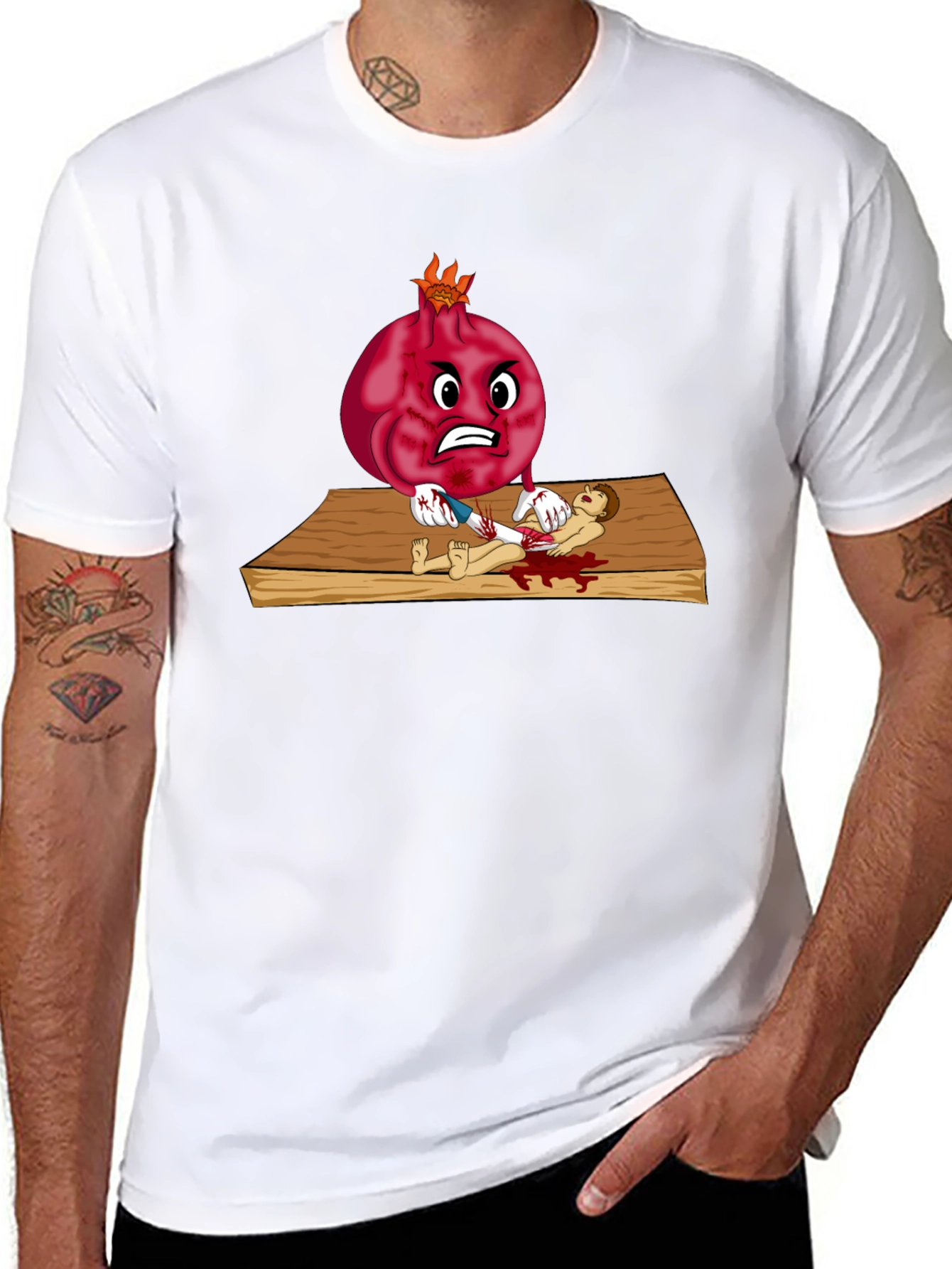 Black Pomegranate Cartoon T-Shirt view 8