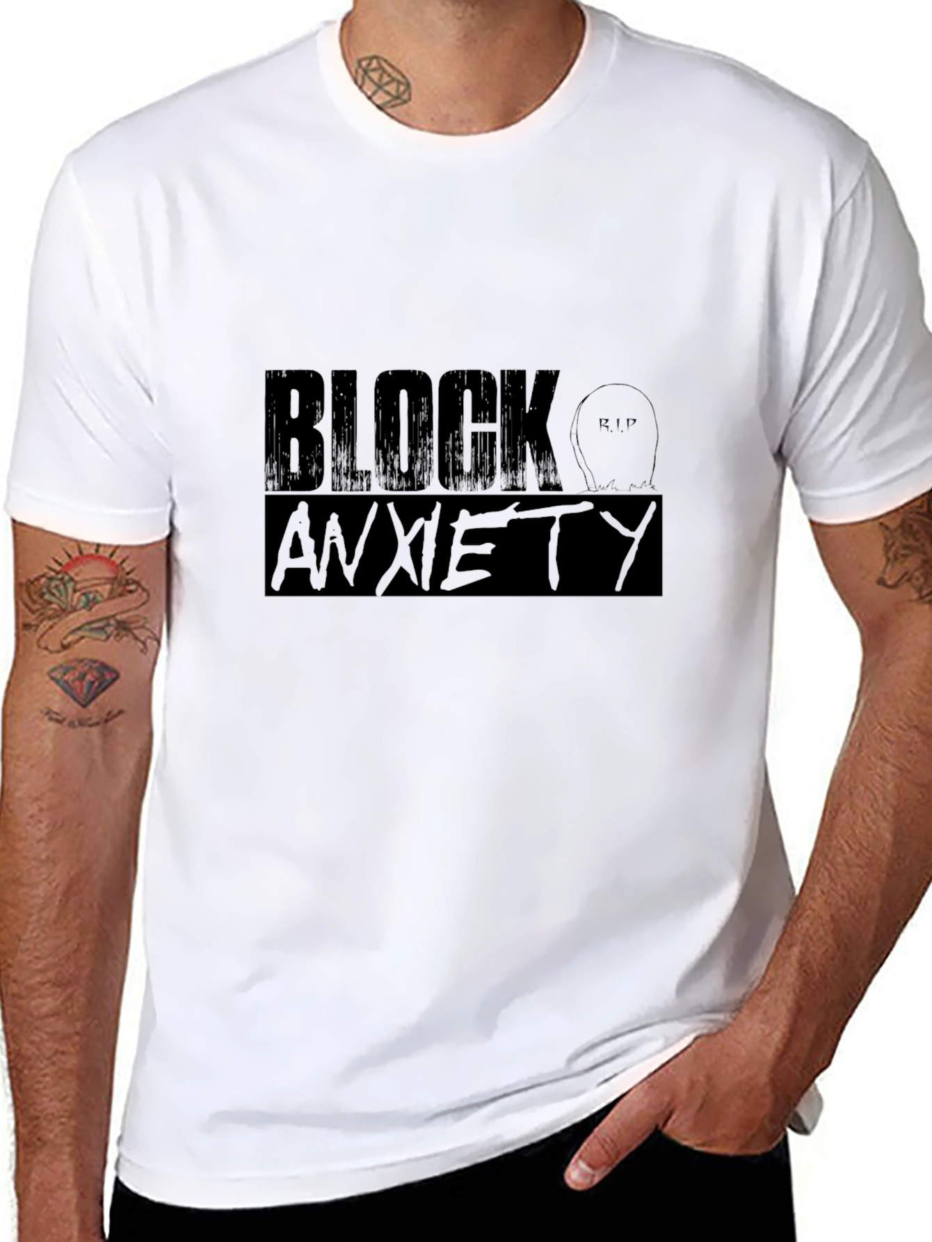 Black Block Anxiety Black Graphic Tee - RIP Anxiety view 8